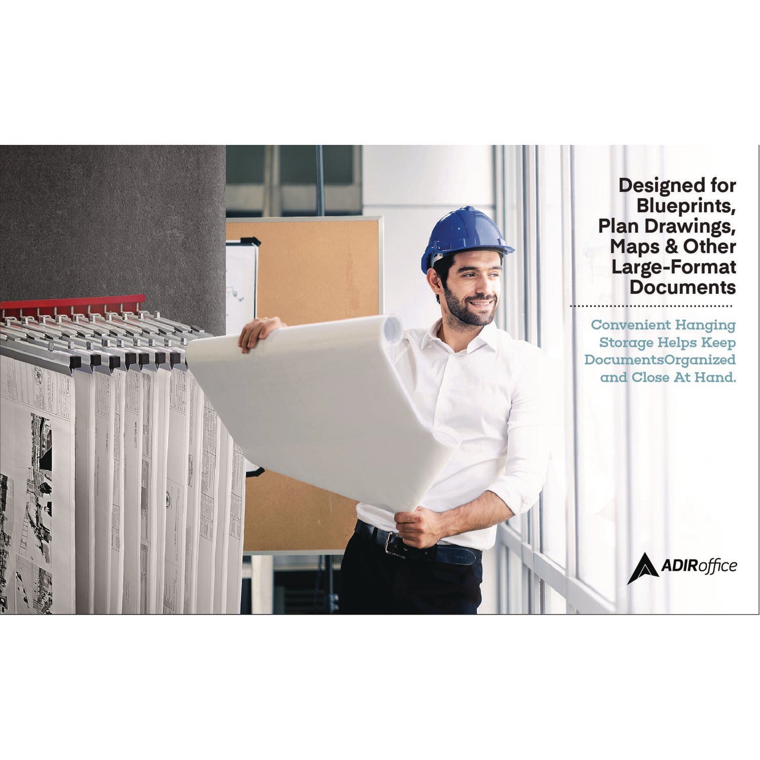 AdirOffice Large File Blueprint Pivot Wall Rack, Assorted Document Sizes Accommodated, 11" x 15.8" x 23.9", Red