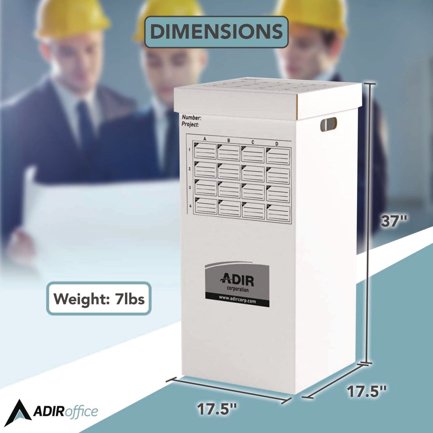 AdirOffice 16 Slot Blueprint Rolled File Upright Storage Box, 16 Compartments, 17.5 x 17.5 x 37, White