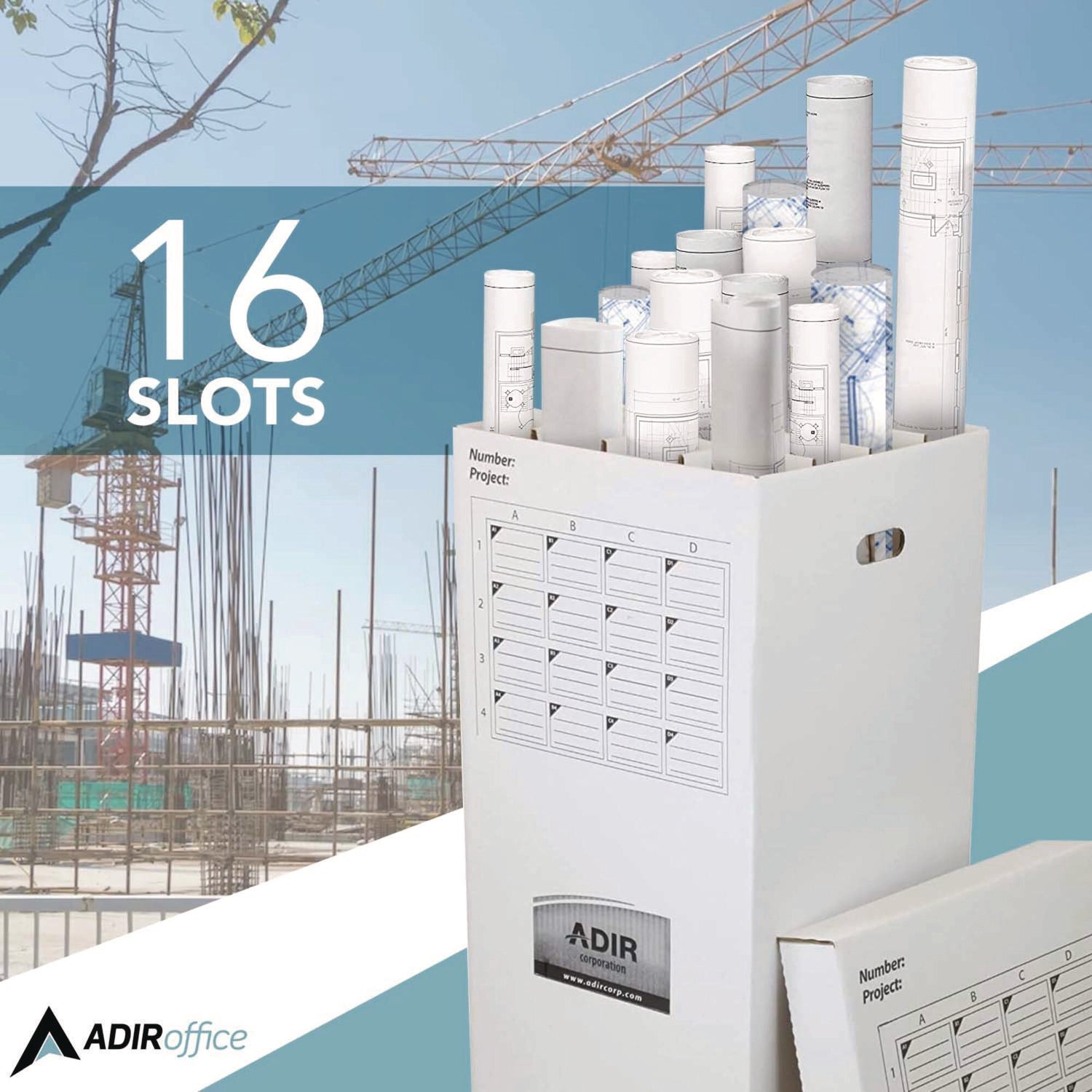AdirOffice 16 Slot Blueprint Rolled File Upright Storage Box, 16 Compartments, 17.5 x 17.5 x 37, White