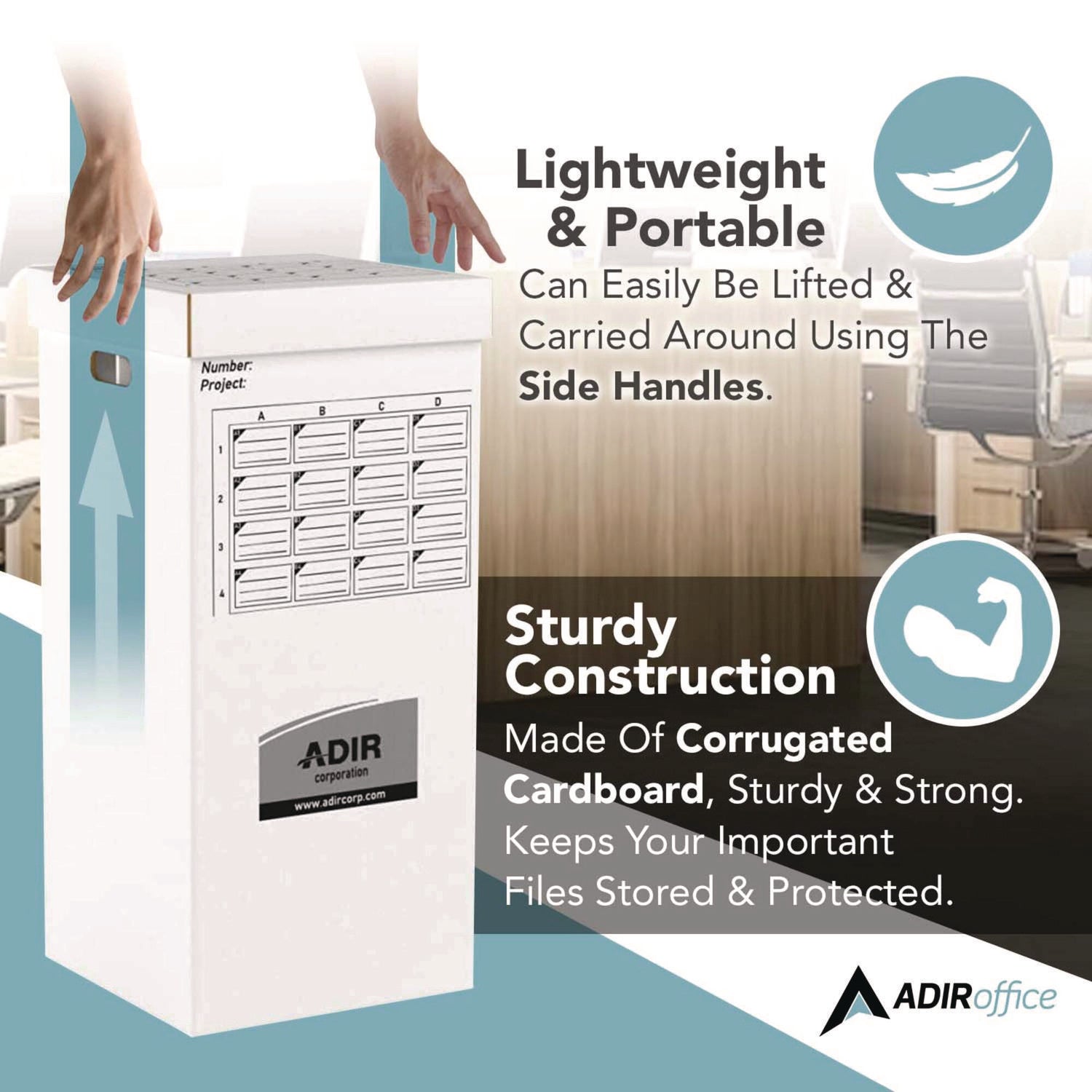AdirOffice 16 Slot Blueprint Rolled File Upright Storage Box, 16 Compartments, 17.5 x 17.5 x 37, White