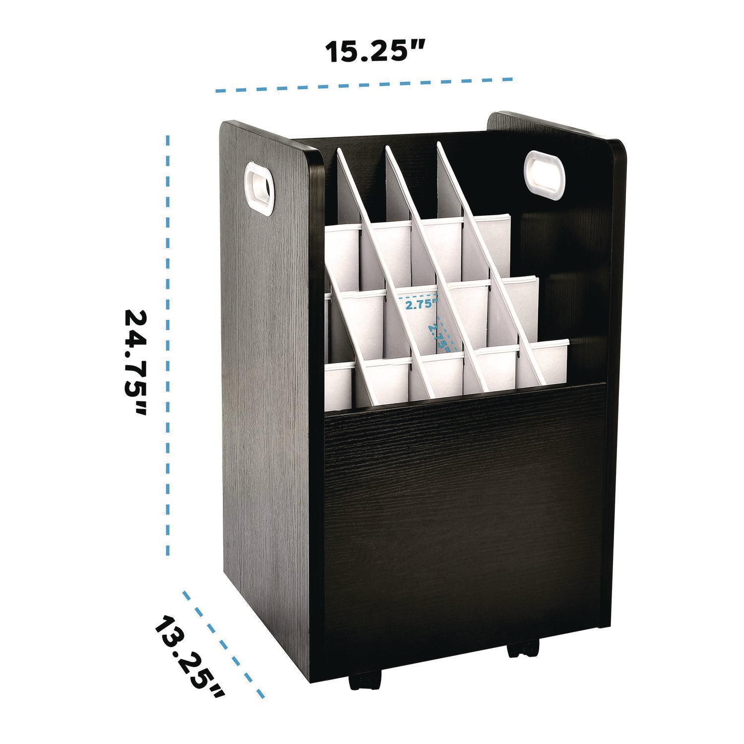 AdirOffice 20-Slot Mobile Rolling Wood Blueprint Storage Cabinet Roll File Large Document Organizer, 15.25 x 13.25 x 24.75, Black