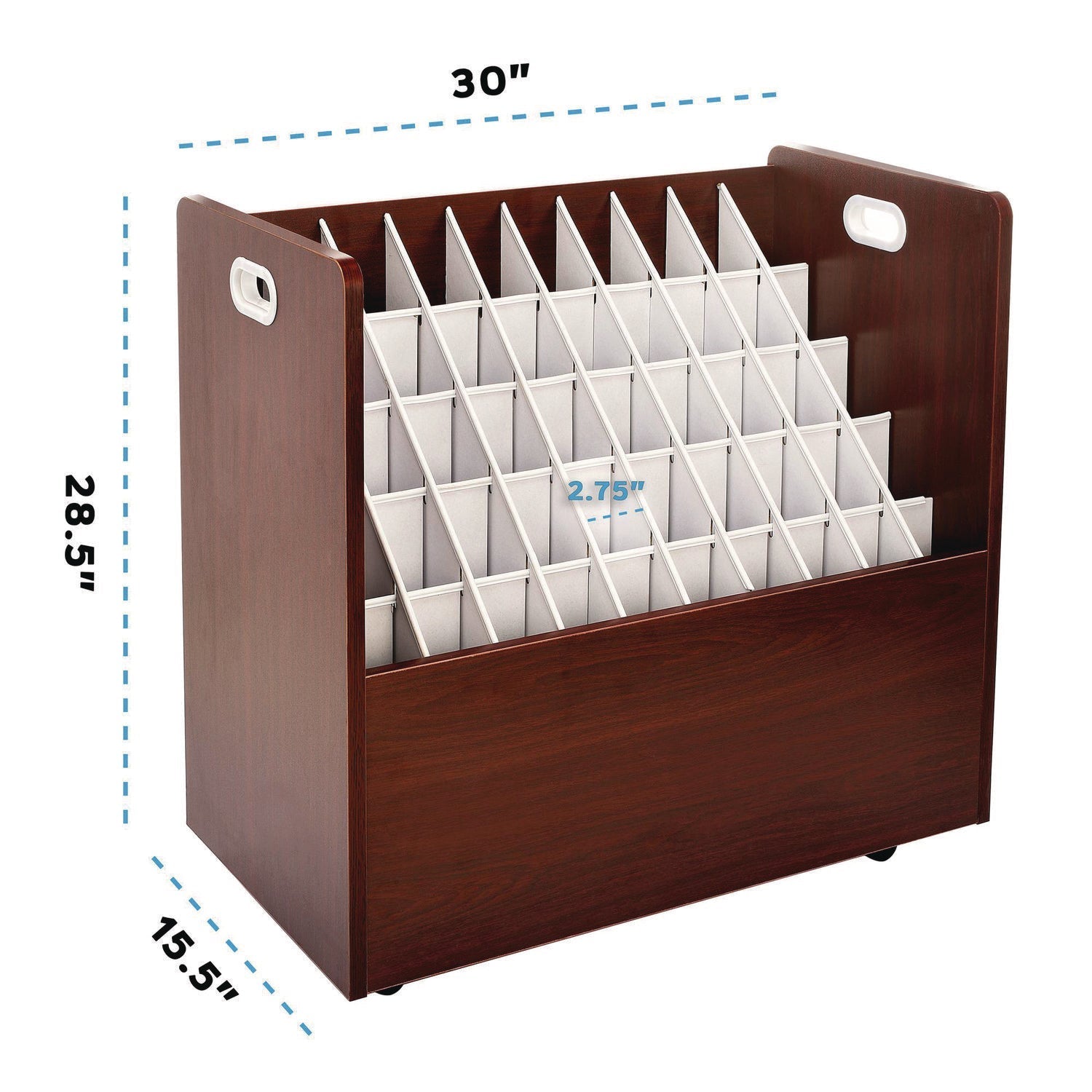 AdirOffice 50-Compartment Mobile Wood Blueprint Rolled File Storage Organizer, 50 Compartments, 30 x 15.75 x 28.5, Mahogany