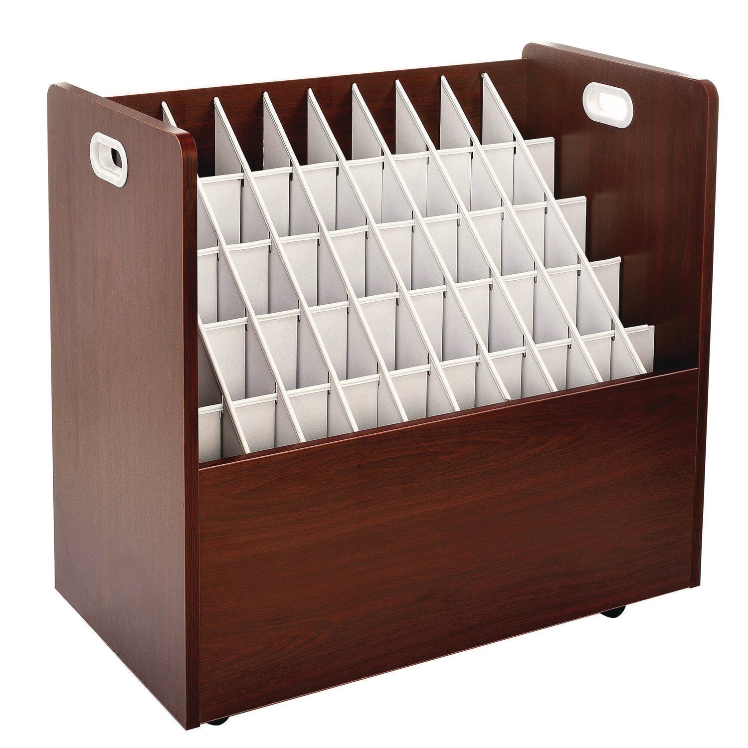 AdirOffice 50-Compartment Mobile Wood Blueprint Rolled File Storage Organizer, 50 Compartments, 30 x 15.75 x 28.5, Mahogany