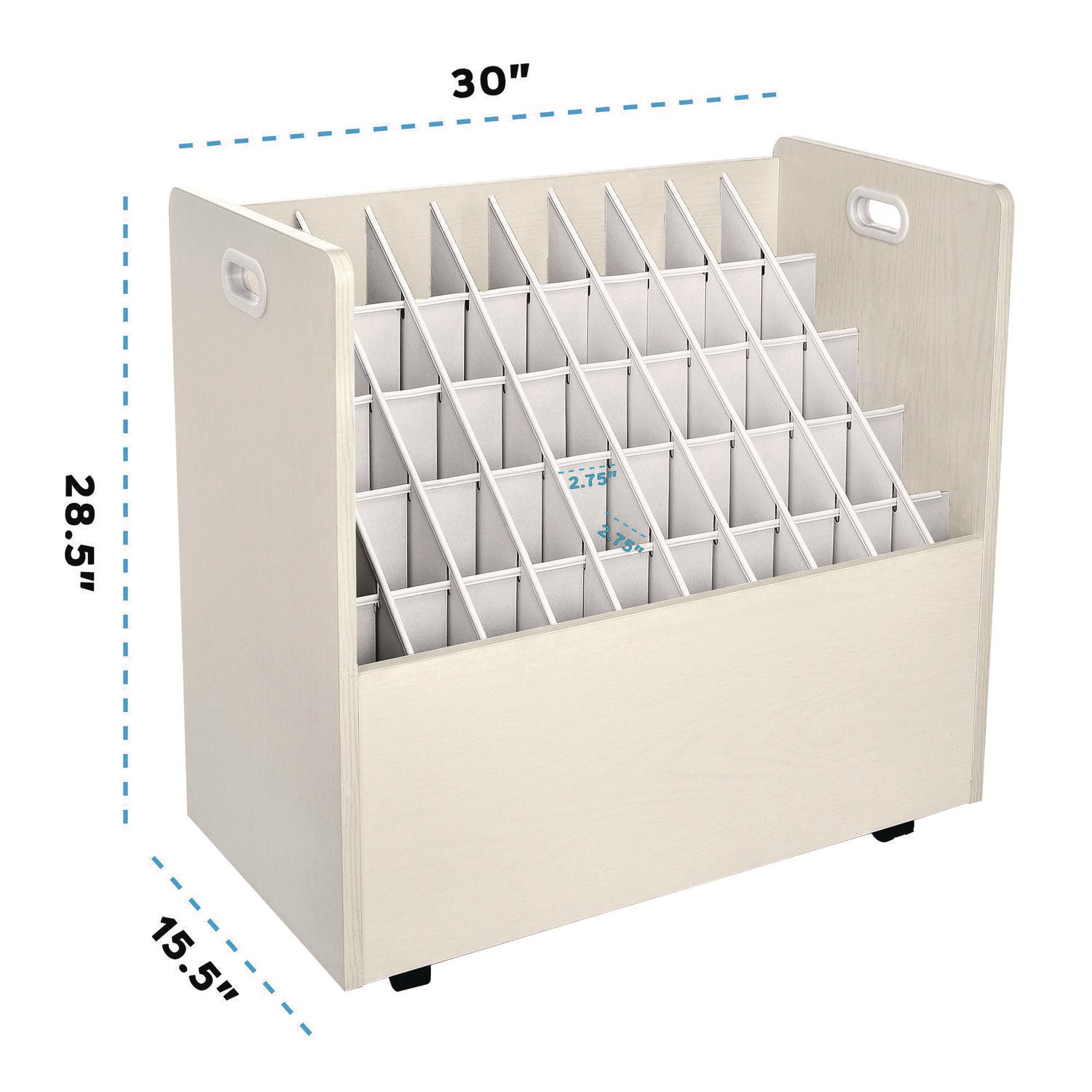 AdirOffice 50-Compartment Mobile Wood Blueprint Rolled File Storage Organizer, 50 Compartments, 30 x 15.75 x 28.5, White