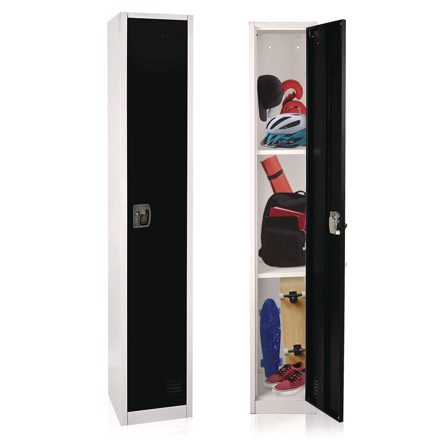 AdirOffice Steel Storage Locker, 1 Compartment, 12 x 12 x 72, Black
