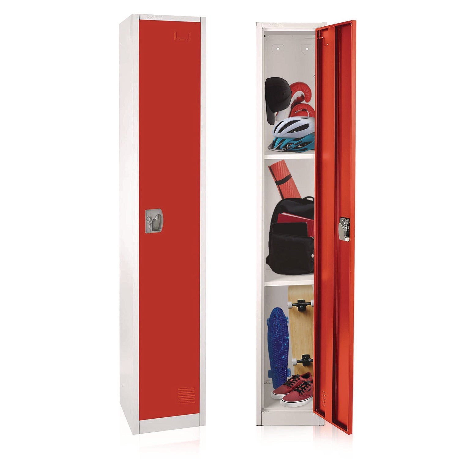 AdirOffice Steel Storage Locker, 1 Compartment, 12 x 12 x 72, Red