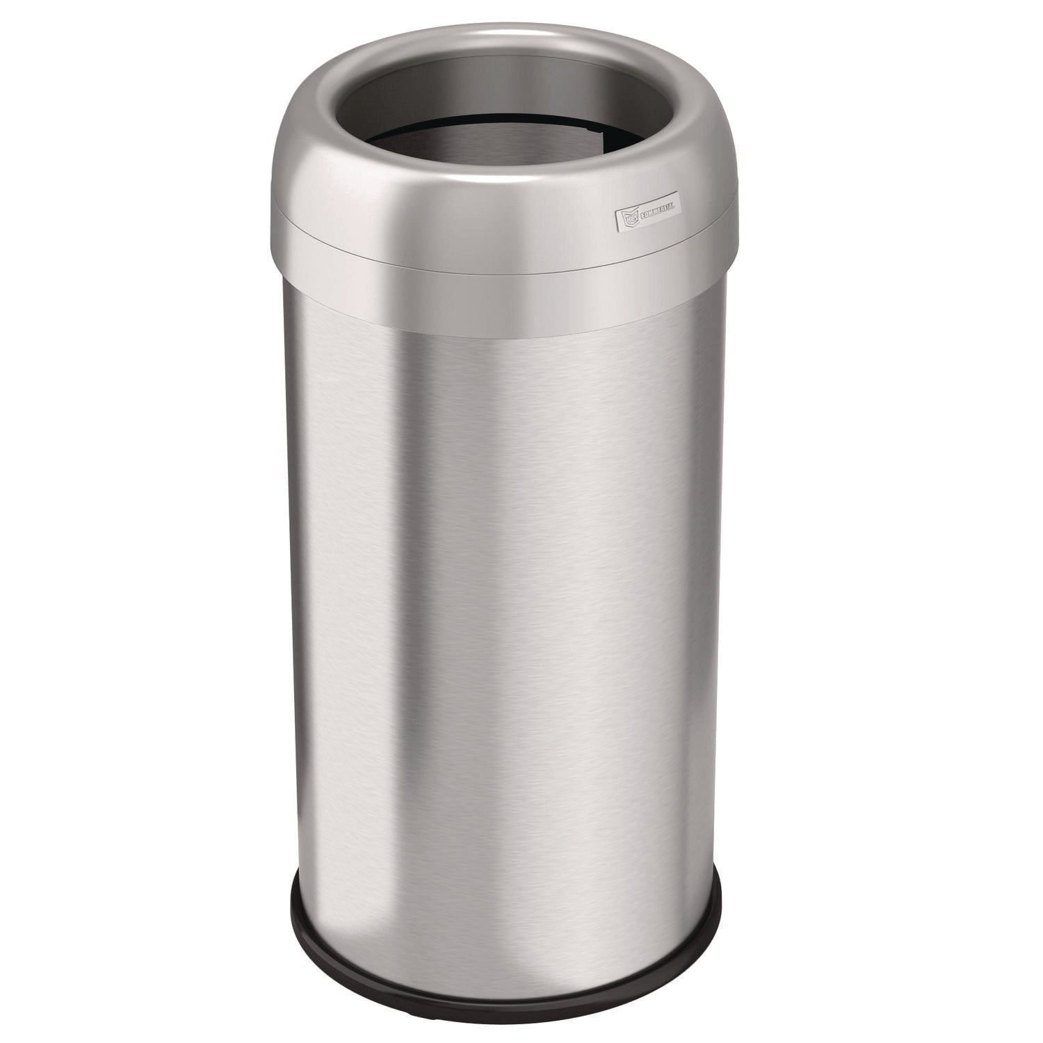 HLS Commercial® Open Top Trash Can, Round, 16 gal, Plastic/Stainless Steel, Silver