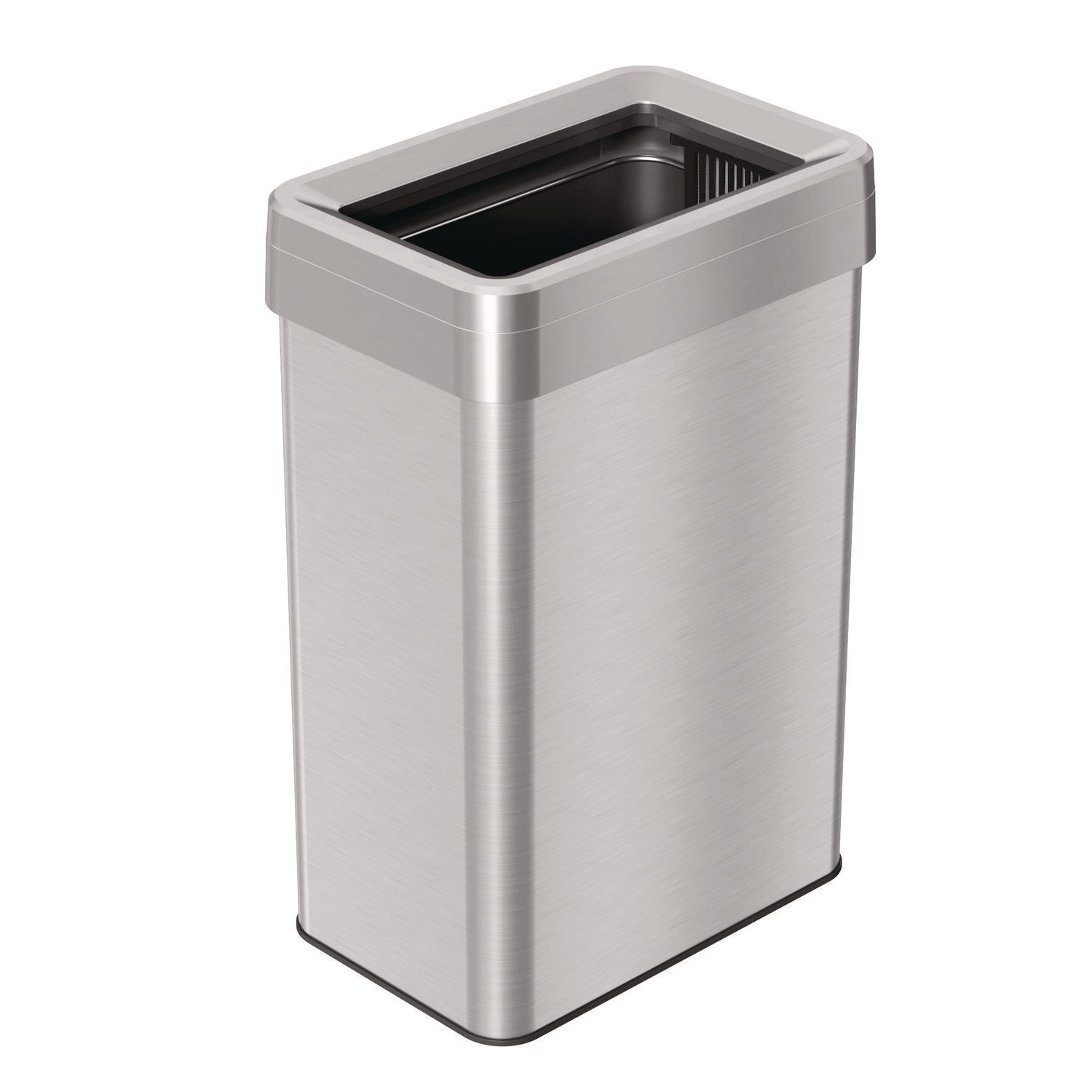 HLS Commercial® Open Top Trash Can, Rectangular, 16 gal, Plastic/Stainless Steel, Silver