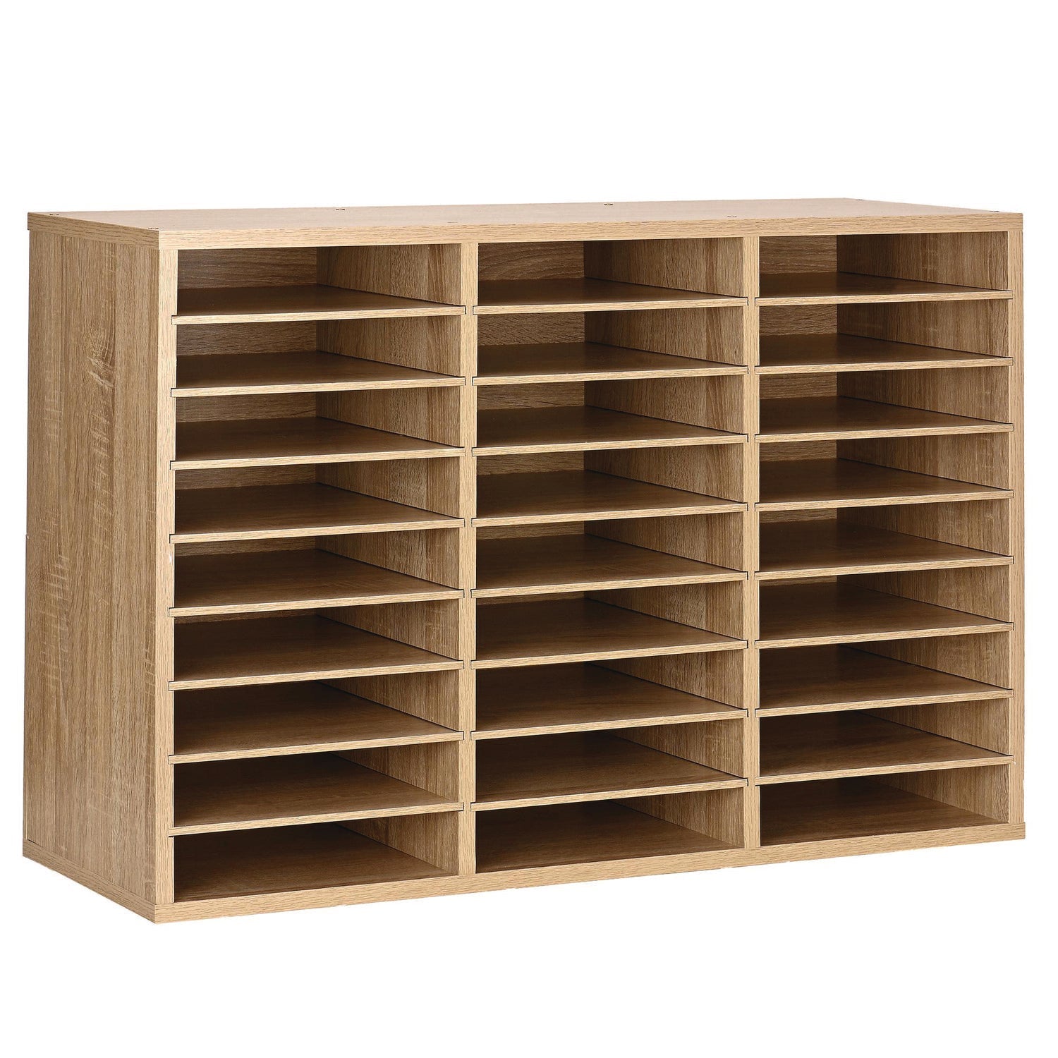 AdirOffice Wooden 27 Compartment Literature Organizer, 27 Sections, Letter Size, 31.49 x 11.81 x 21.65, Medium Oak