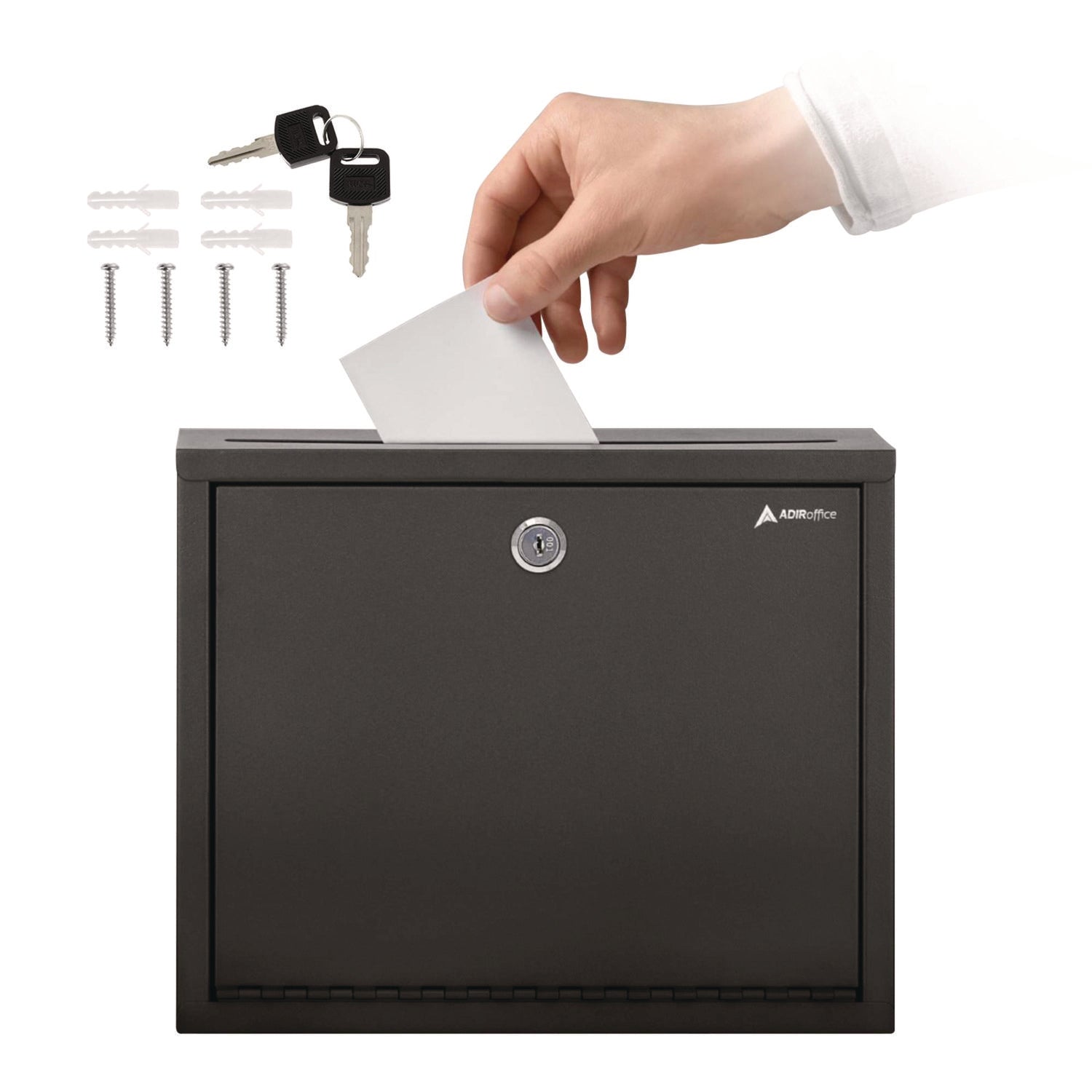 AdirOffice Large Size Steel Multi-Purpose Secure Drop Box, 12 x 3 x 10, Black