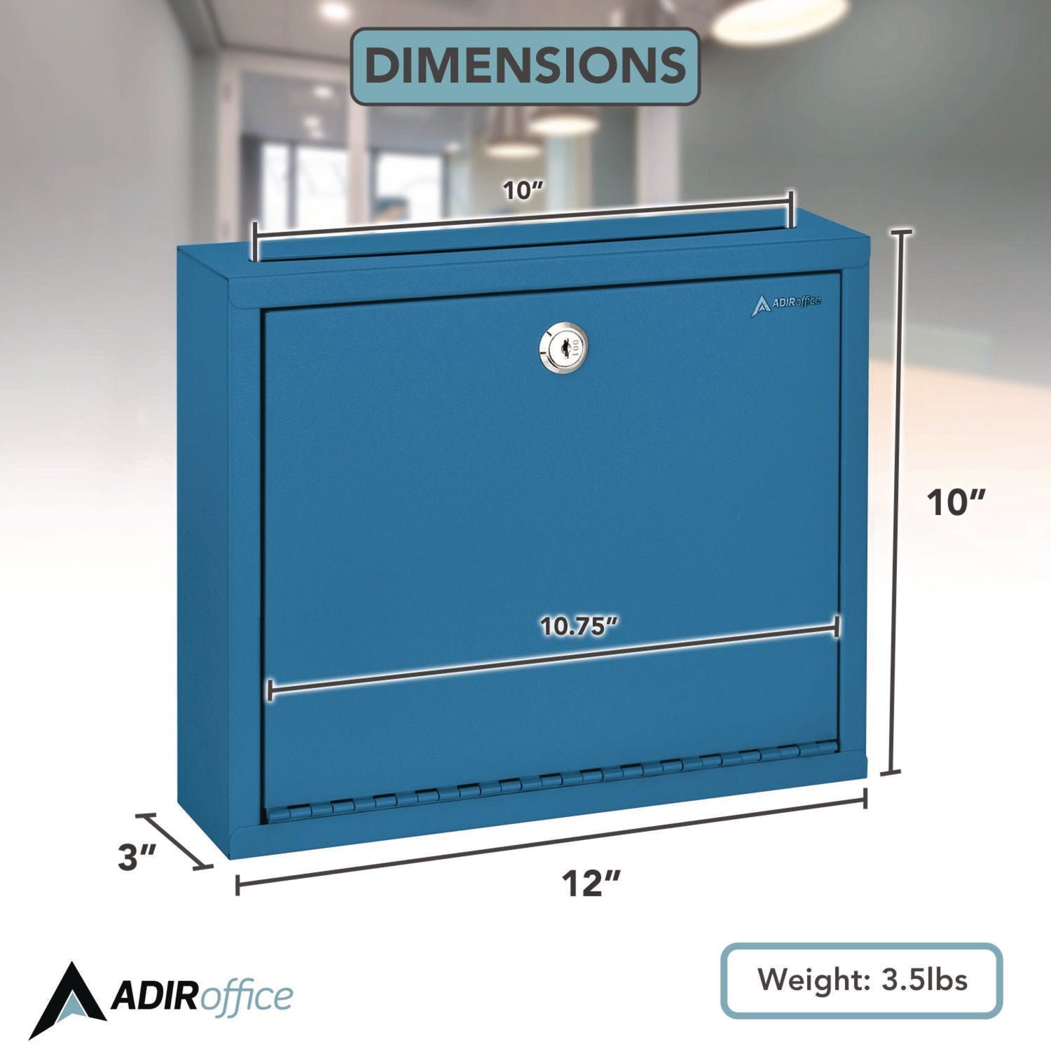 AdirOffice Large Size Steel Multi-Purpose Secure Drop Box, 12 x 3 x10, Blue