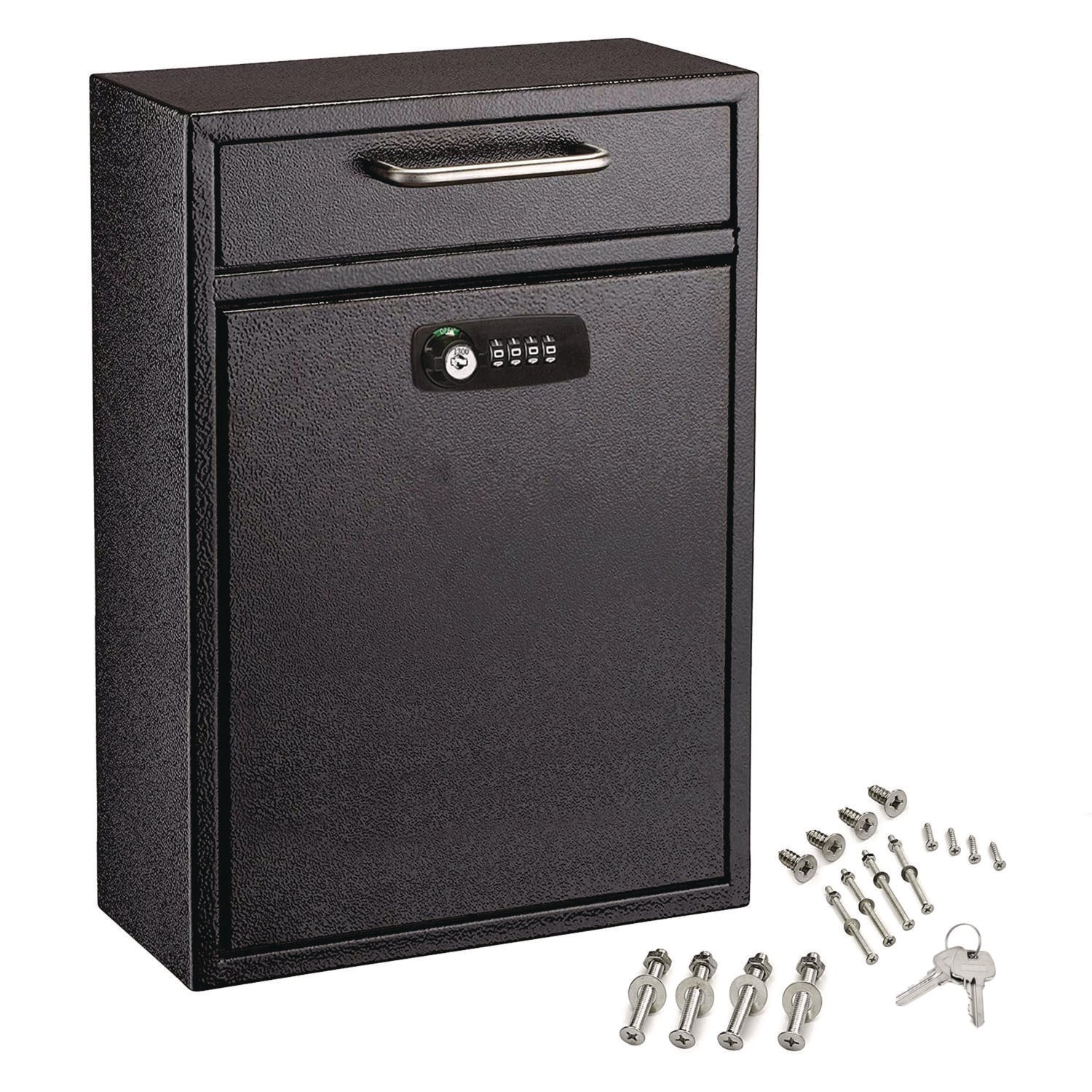 AdirOffice Large Secure Drop Box Wall Mounted Locking Mail Box with Key and Combination lock, 11.2 x 4.7 x 16.2, Black
