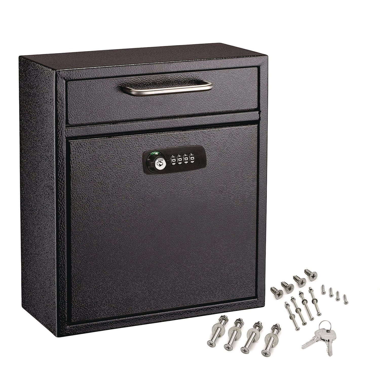 AdirOffice Medium Secure Drop Box Wall Mounted Locking Mail Box with Key and Combination Lock, 10.51 x 4.72 x 12, Black