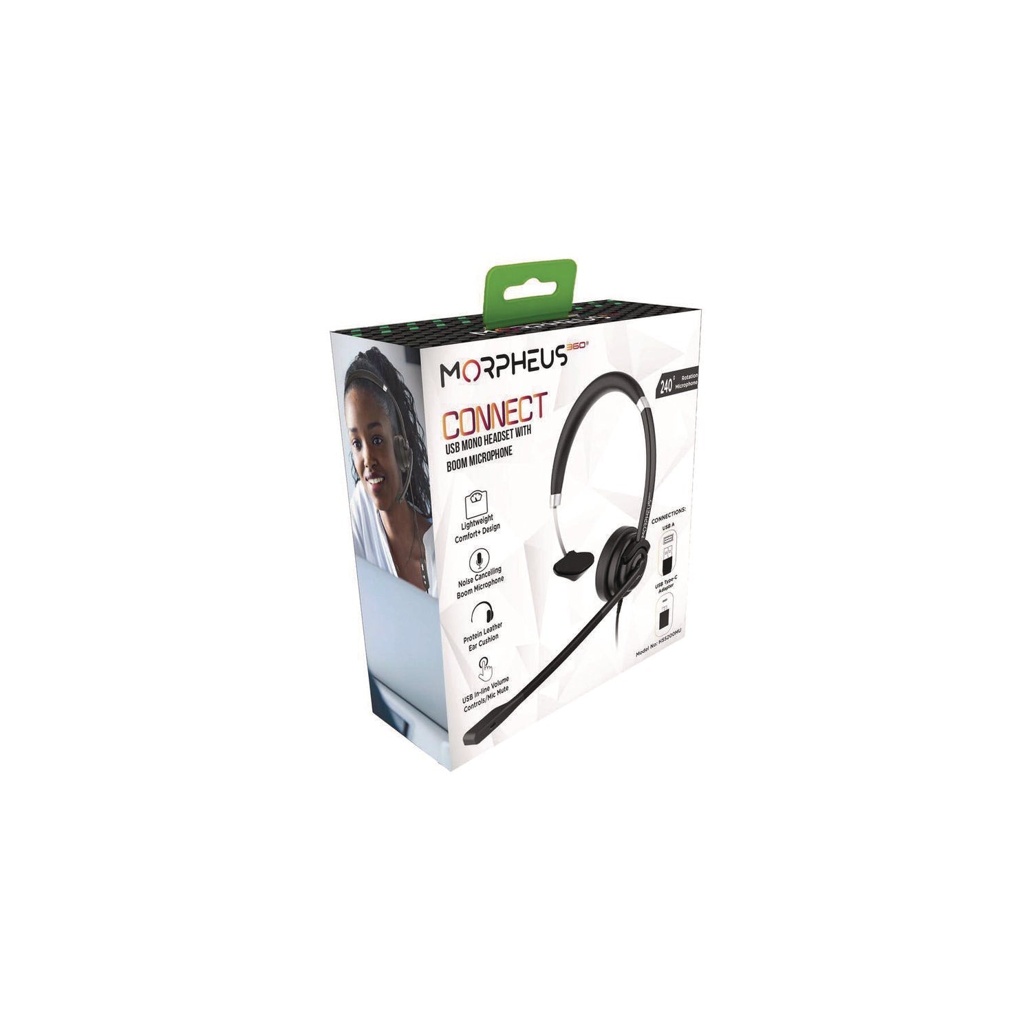 Morpheus 360® Connect USB Mono Headset with Boom Microphone, Over the Head