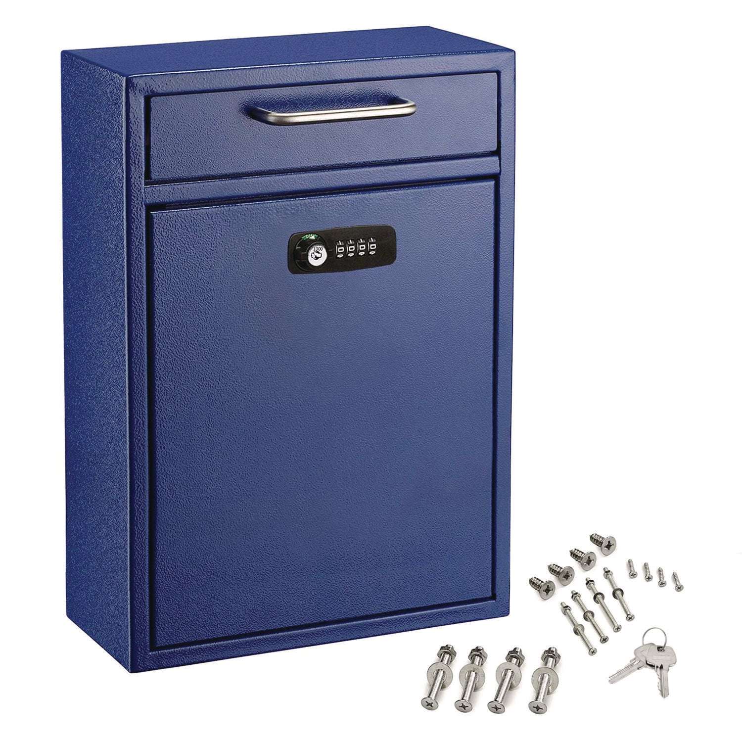 AdirOffice Large Secure Drop Box Wall Mounted Locking Mail Box with Key and Combination lock, 11.2 x 4.7 x 16.2, Blue