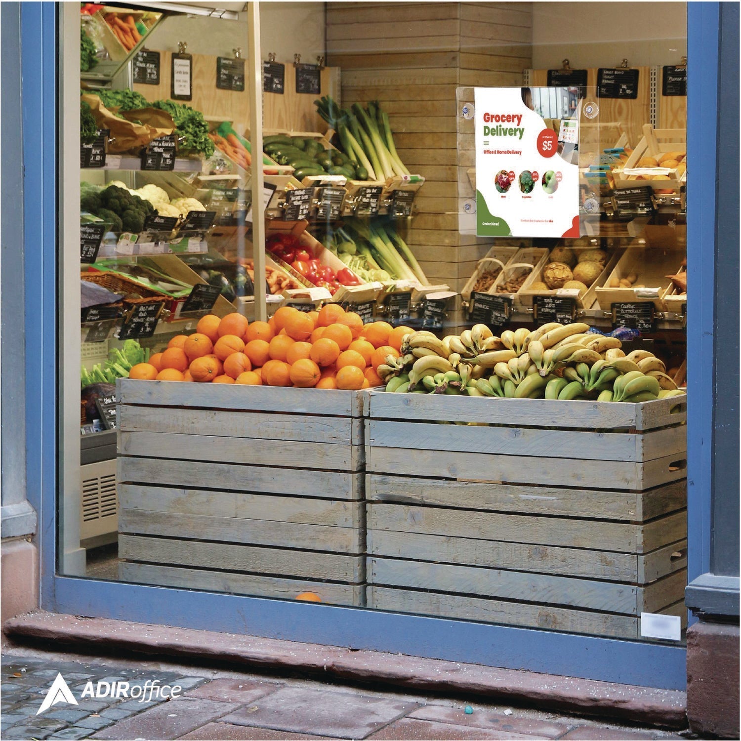 AdirOffice Clear Suction Acrylic Window Sign Holder, 8 x 11, Clear Frame, 2/Pack