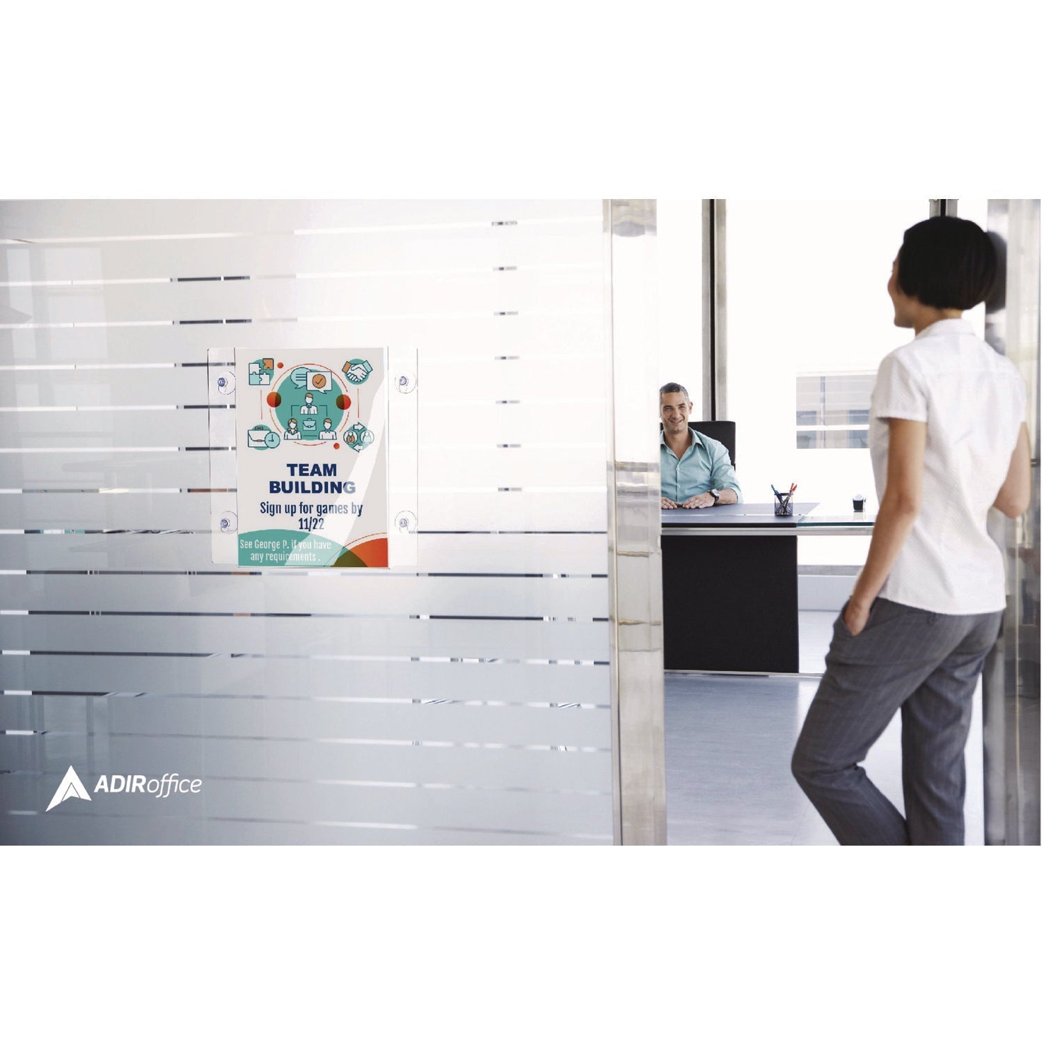 AdirOffice Clear Suction Acrylic Window Sign Holder, 8 x 11, Clear Frame, 2/Pack