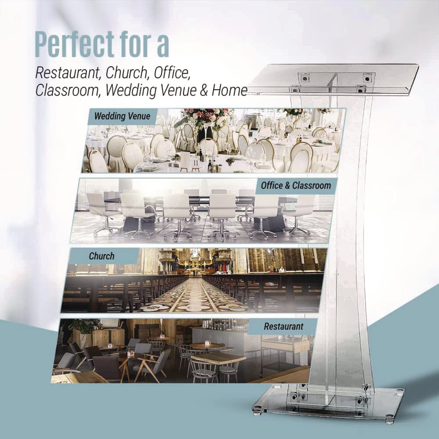 AdirOffice Acrylic Stand-Up Podium Lectern Speaker Stand, 26 x 13 x 47, Clear