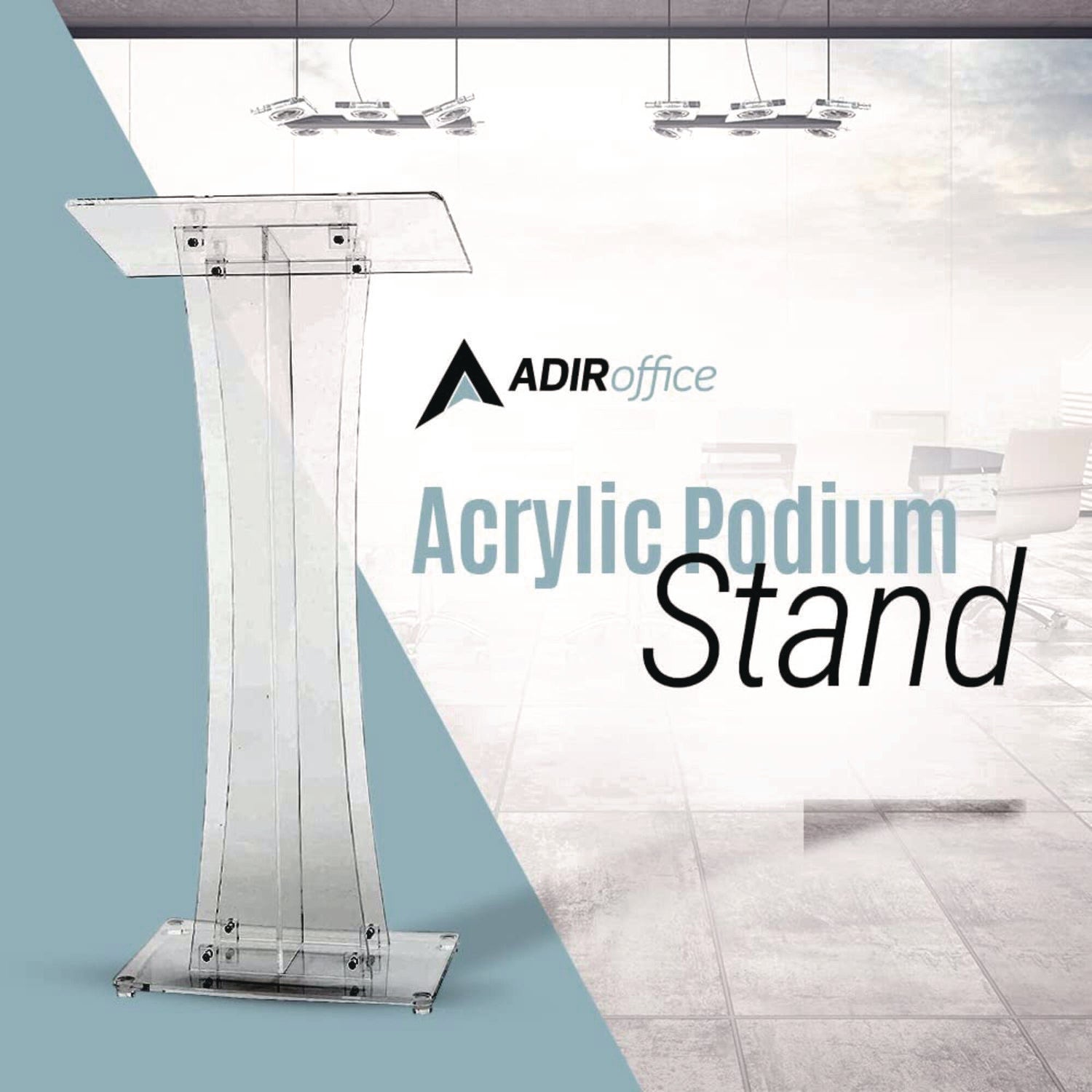 AdirOffice Acrylic Stand-Up Podium Lectern Speaker Stand, 26 x 13 x 47, Clear