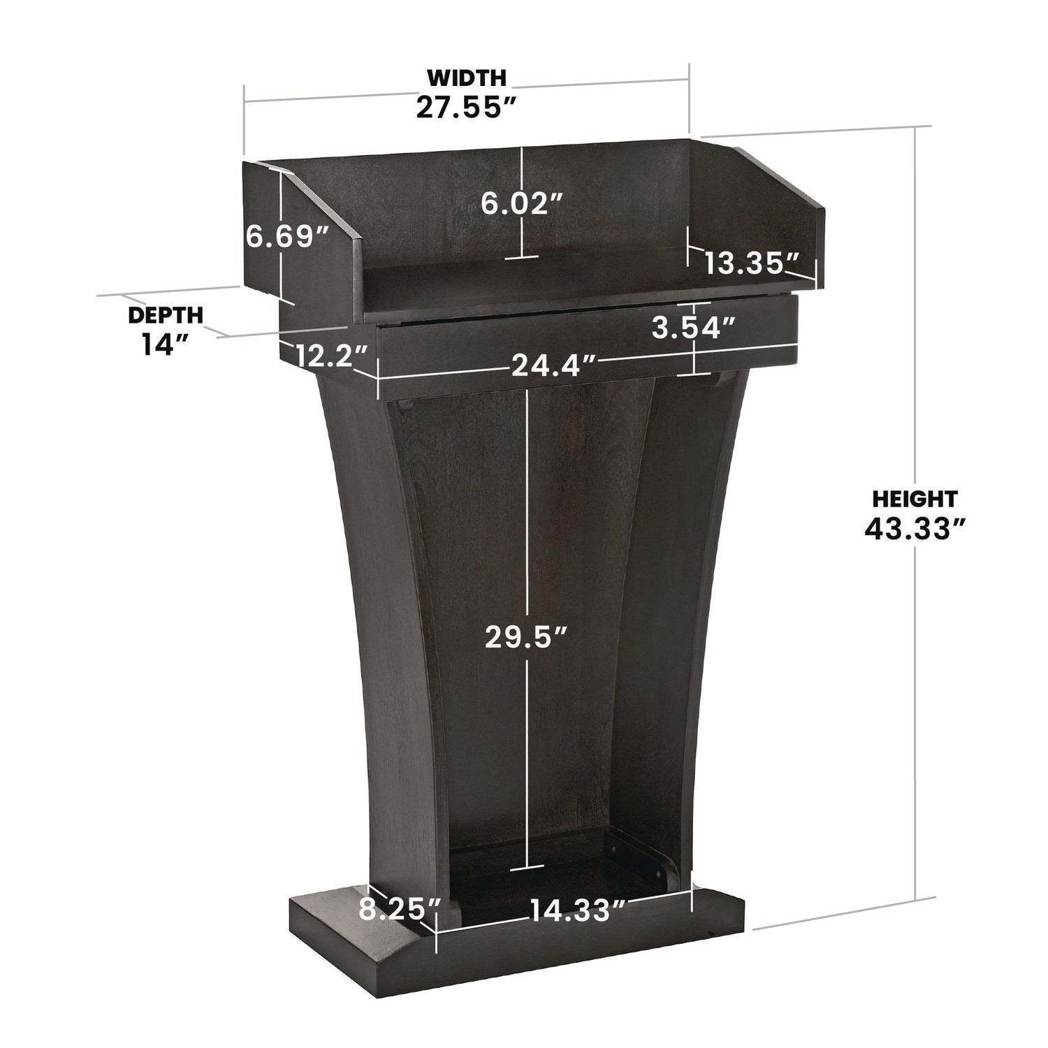 AdirOffice Wood Stand-Up Podium Lectern Speaker Stand with Drawer and Storage Area, 27.55 x 14 x 43.3, Black