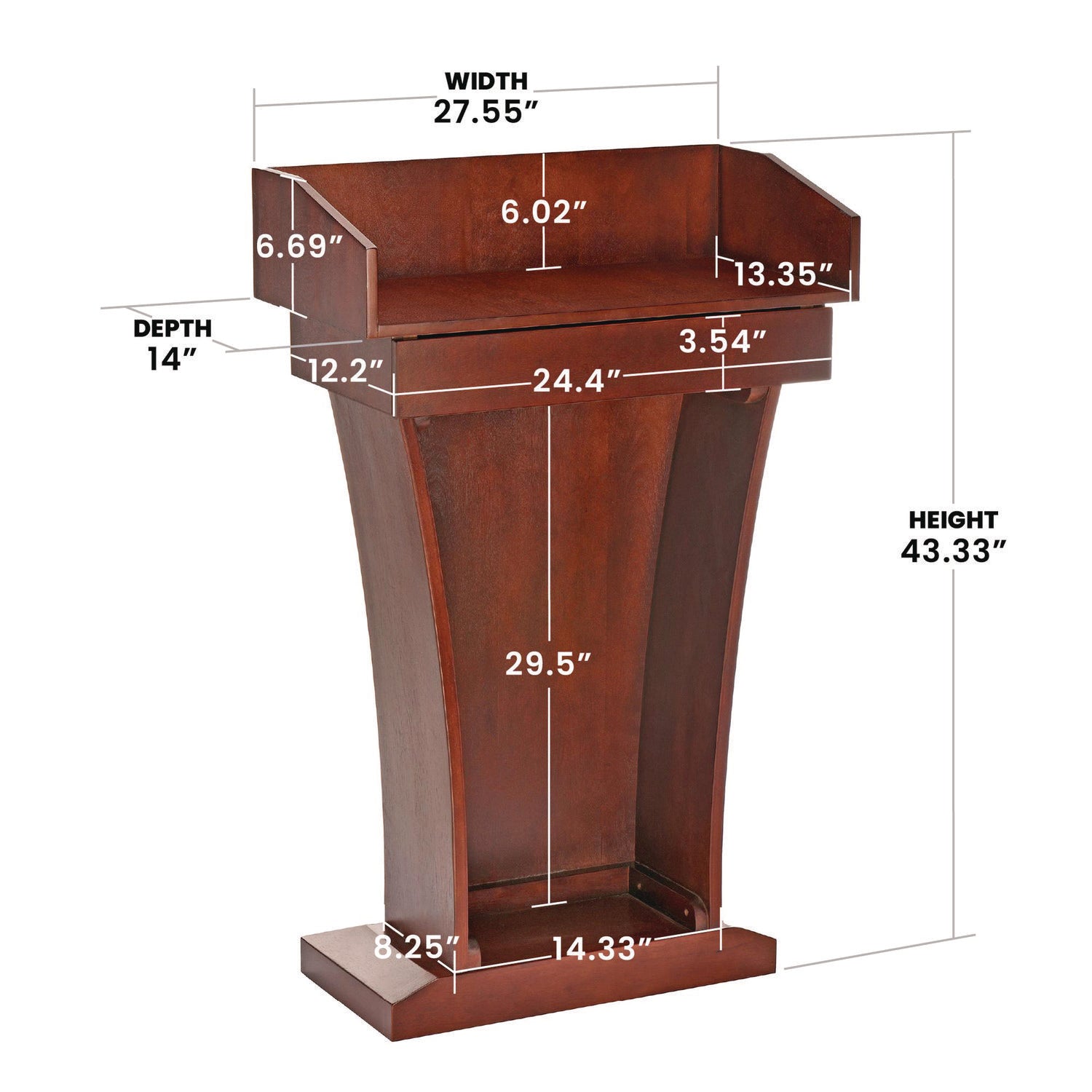 AdirOffice Wood Stand-Up Podium Lectern Speaker Stand with Drawer and Storage Area, 27.55 x 14 x 43.3, Cherry