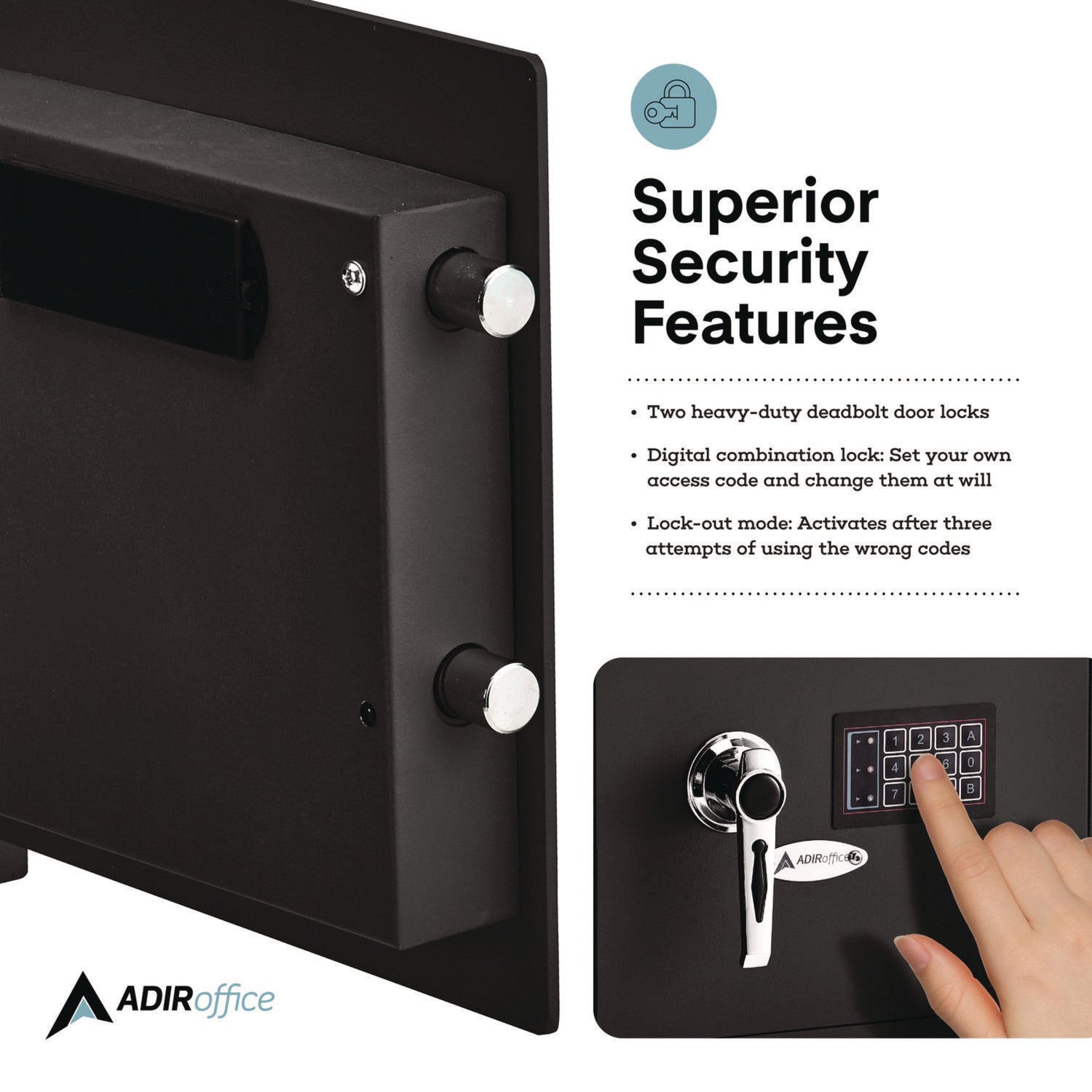 AdirOffice 1.1 cu ft Steel Digital Secure Money Deposit Safe with Digital keypad, 15.3 x 13.5 x 19, Black