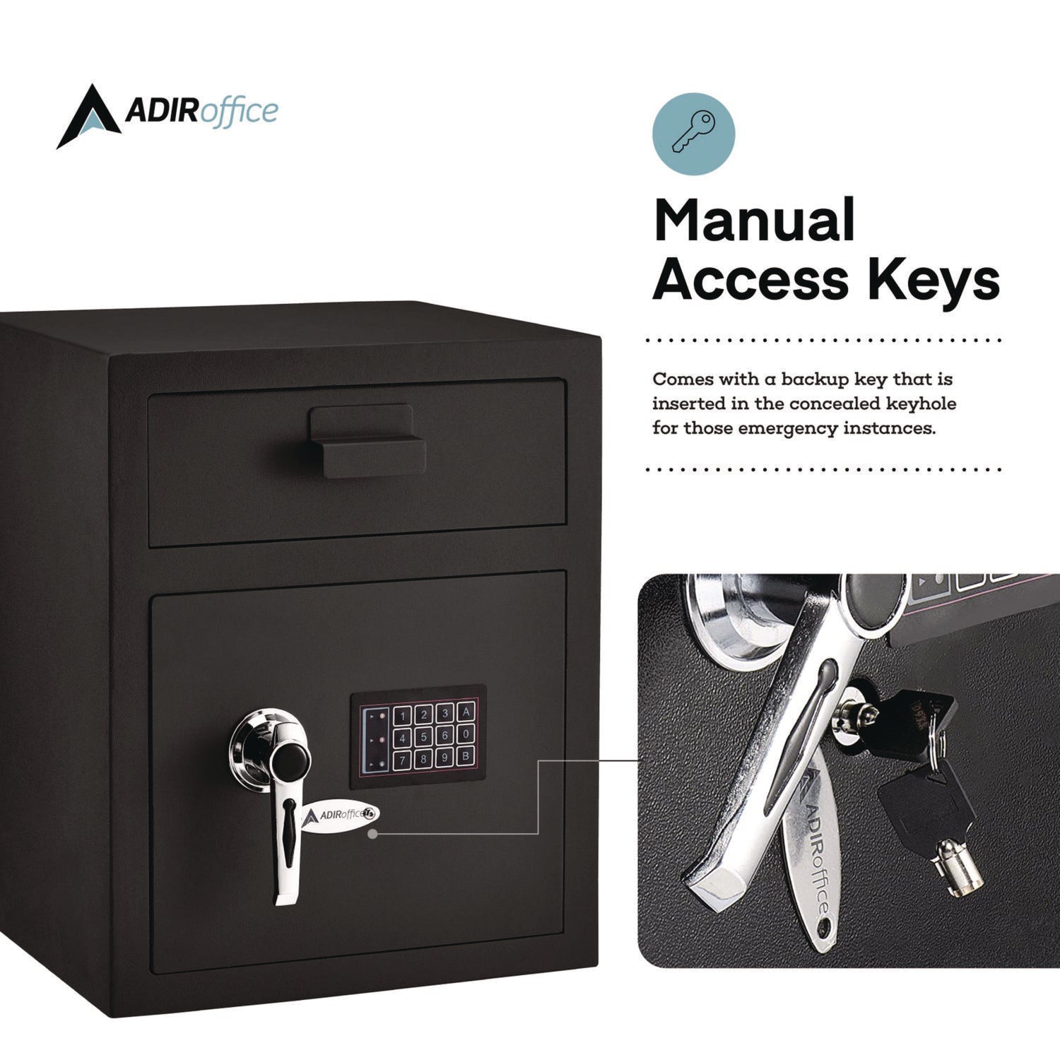 AdirOffice 1.1 cu ft Steel Digital Secure Money Deposit Safe with Digital keypad, 15.3 x 13.5 x 19, Black