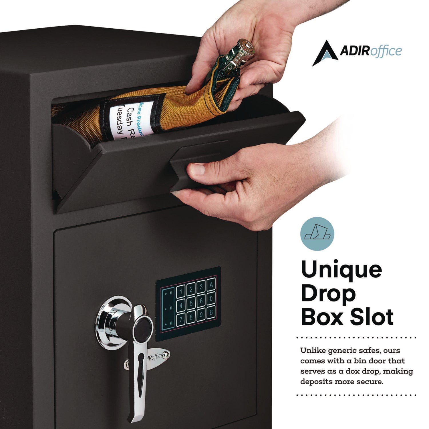 AdirOffice 1.1 cu ft Steel Digital Secure Money Deposit Safe with Digital keypad, 15.3 x 13.5 x 19, Black
