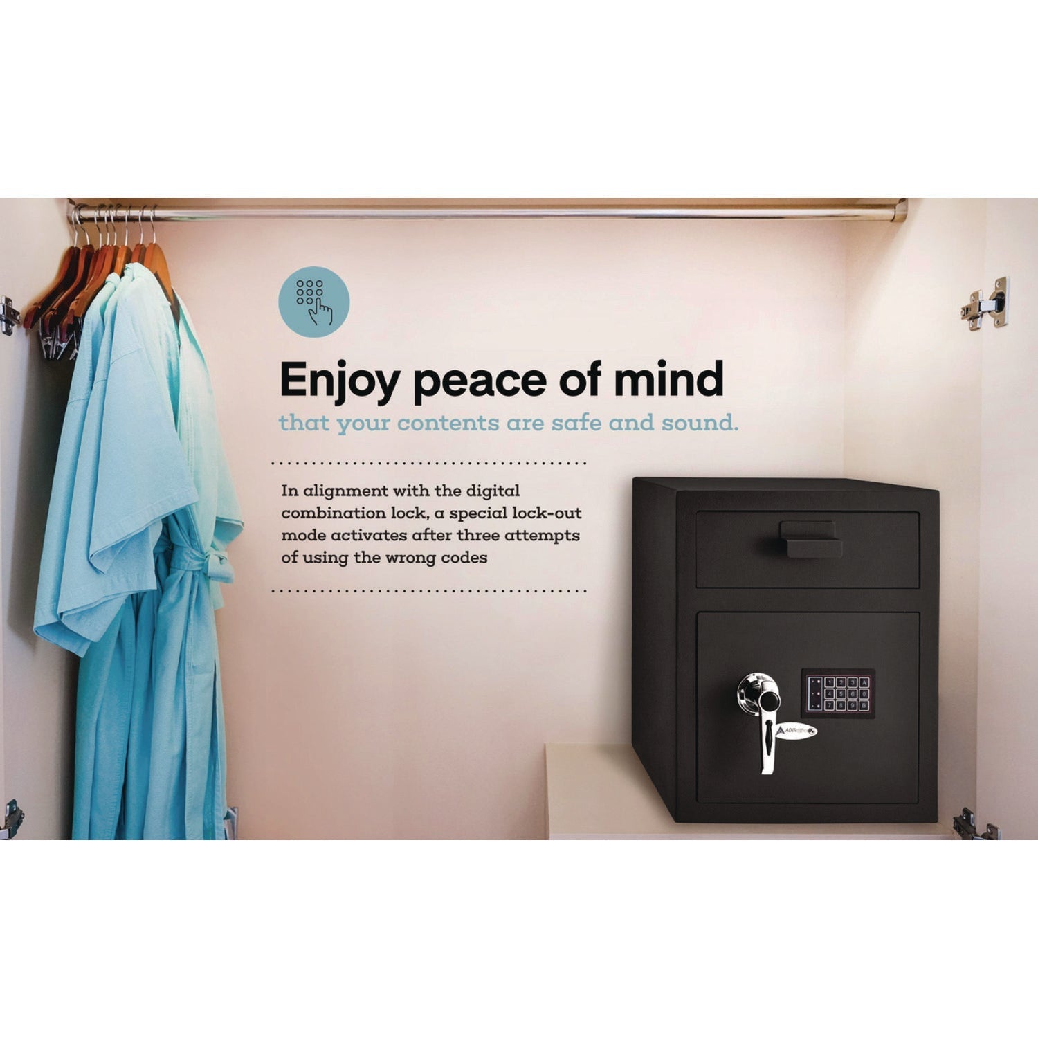 AdirOffice 1.1 cu ft Steel Digital Secure Money Deposit Safe with Digital keypad, 15.3 x 13.5 x 19, Black