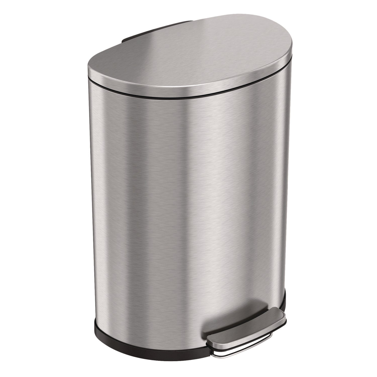 HLS Commercial® Step Pedal Trash Can, 13 gal, Half-Round Plastic/Stainless Steel, Silver