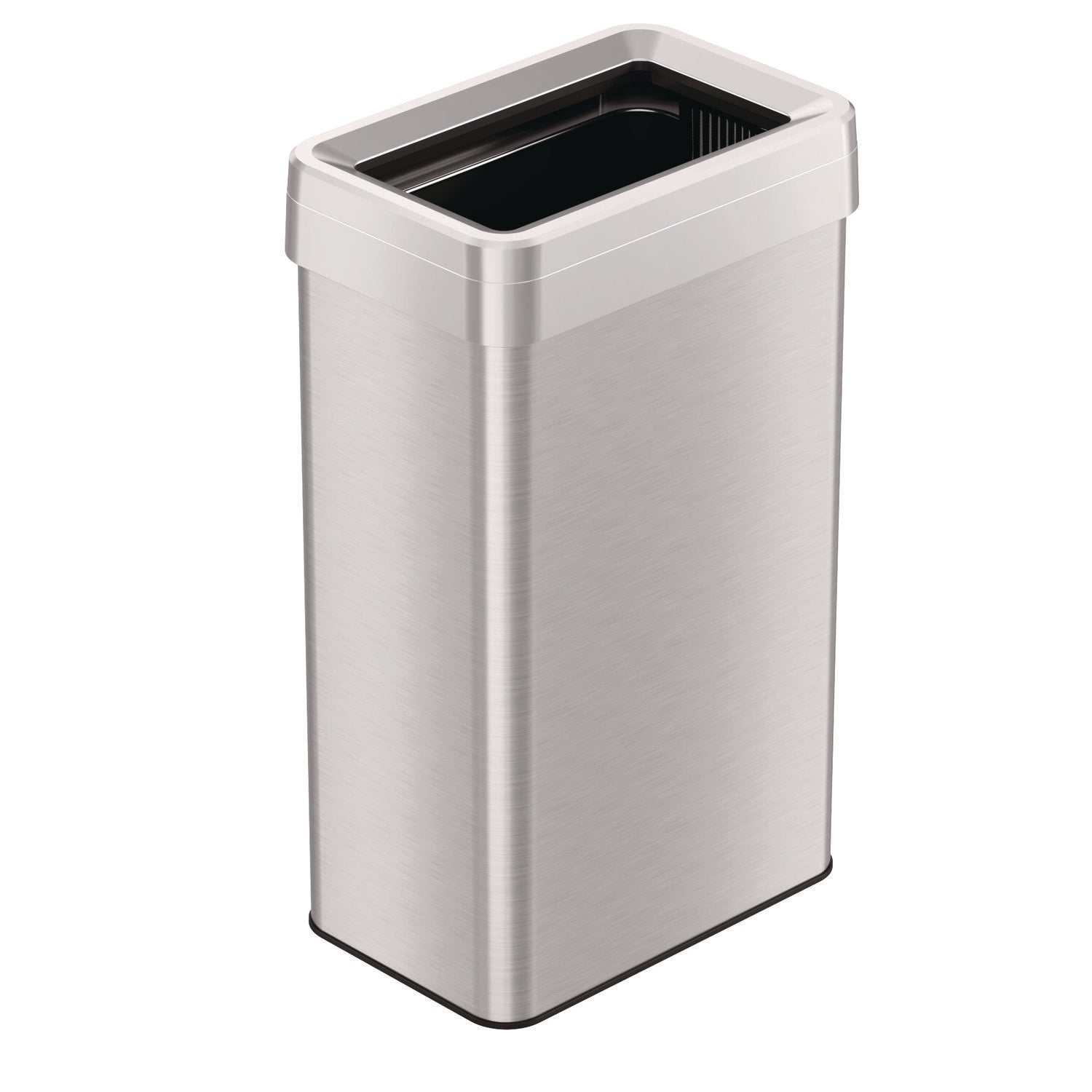 HLS Commercial® Open Top Trash Can, Rectangular, 18 gal, Plastic/Stainless Steel, Silver