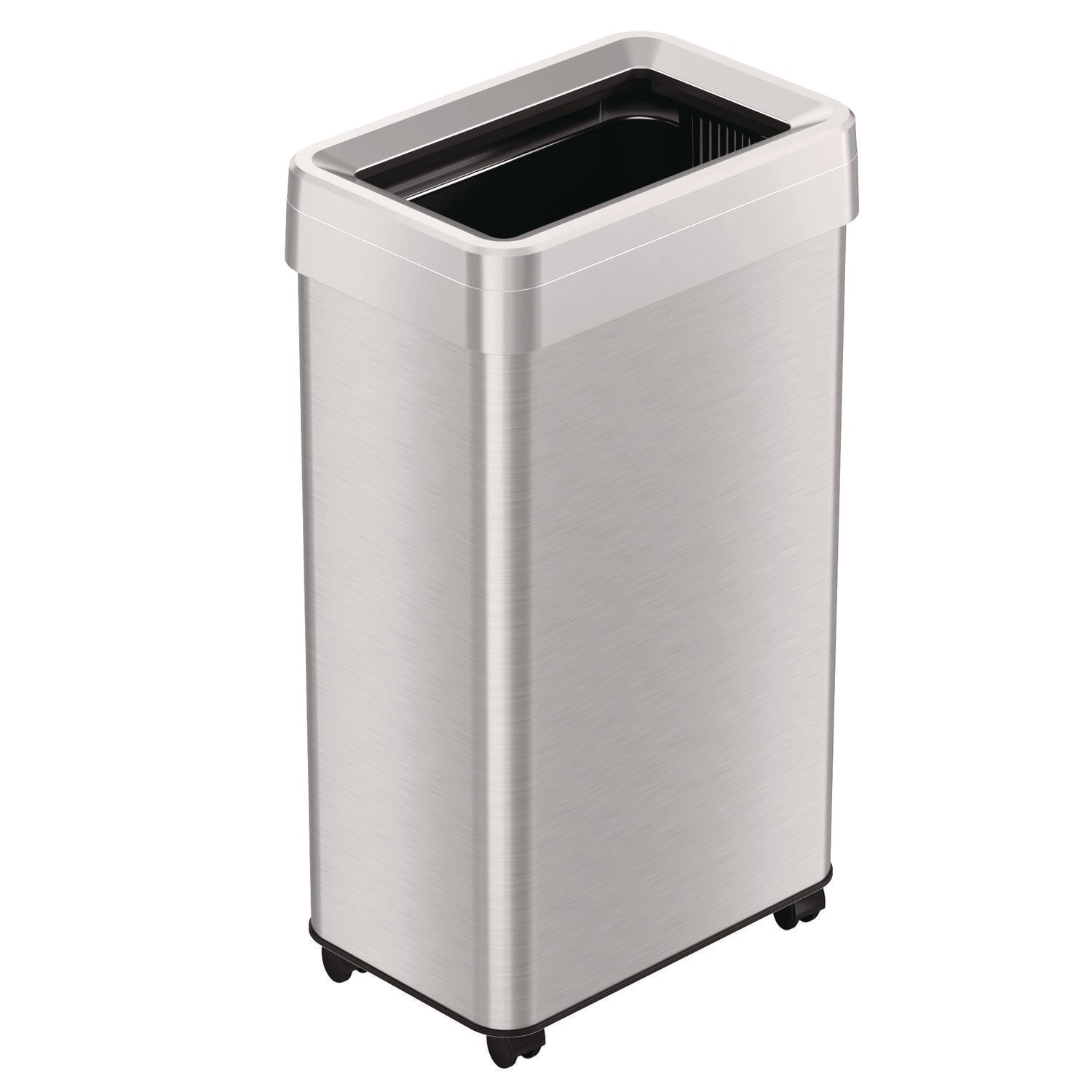 HLS Commercial® Open Top Trash Can with Wheels, 18 gal, Plastic Stainless Steel, Silver