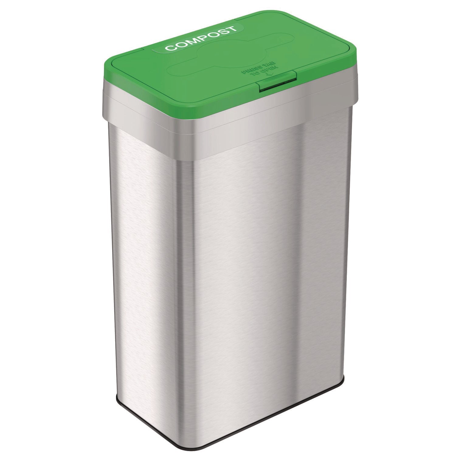 HLS Commercial® Open Top Compost Bin with Color-Coded Lid, 21 gal, Plastic/Stainless Steel, Silver/Green