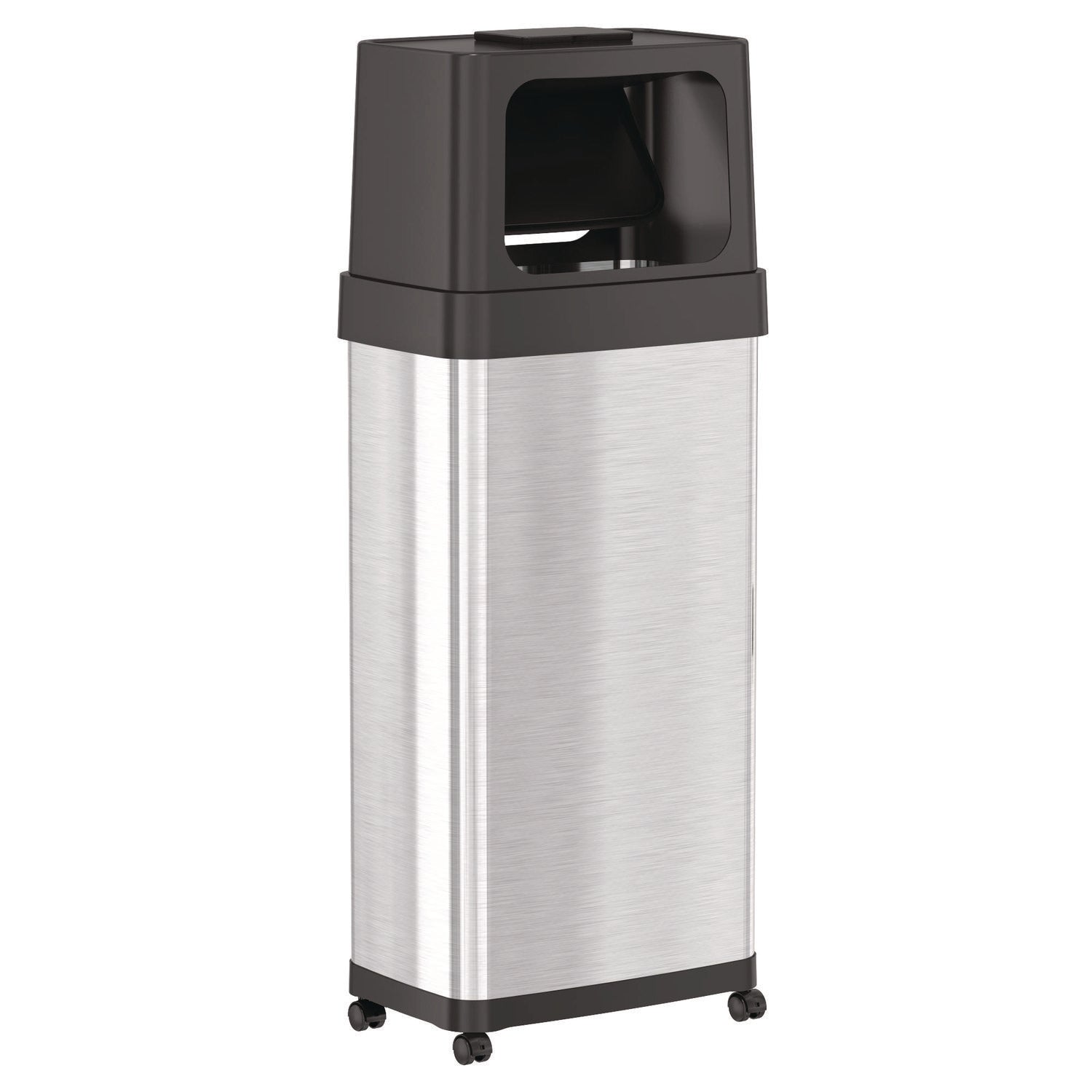 HLS Commercial® Dual Push Door Trash Can, 24 gal, Stainless Steel, Silver/Black