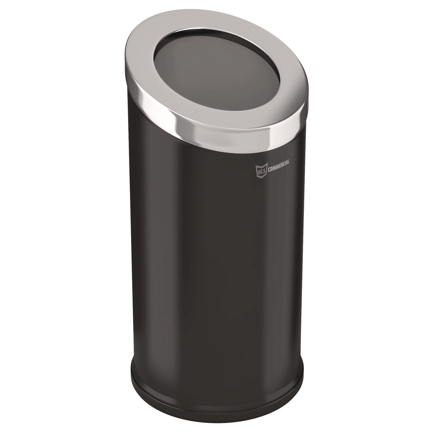 HLS Commercial® Beveled Open Top Trash Can, 15 gal, Stainless Steel, Black