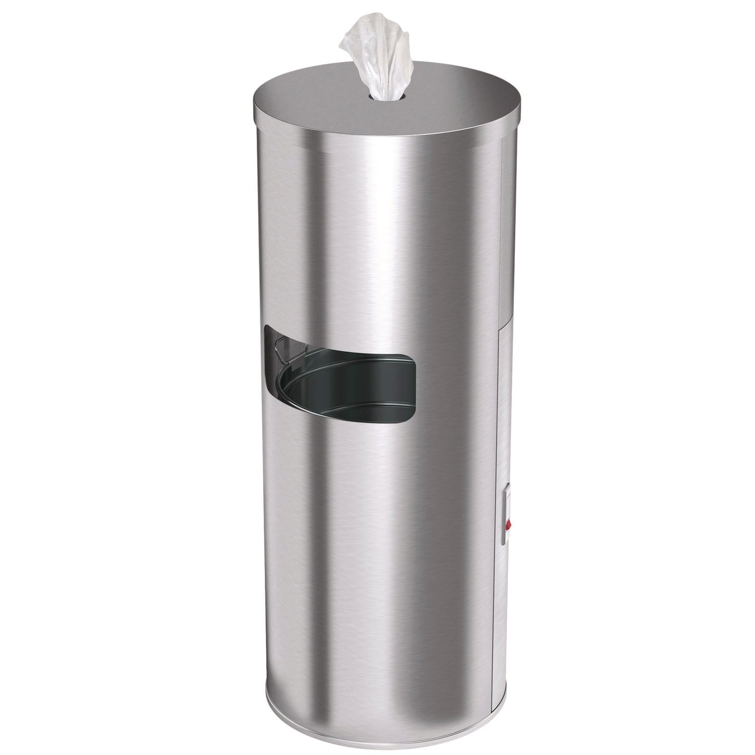 HLS Commercial® Side-Entry Trash Can with Gym Wipe Dispenser, 9 gal, Stainless Steel, Silver