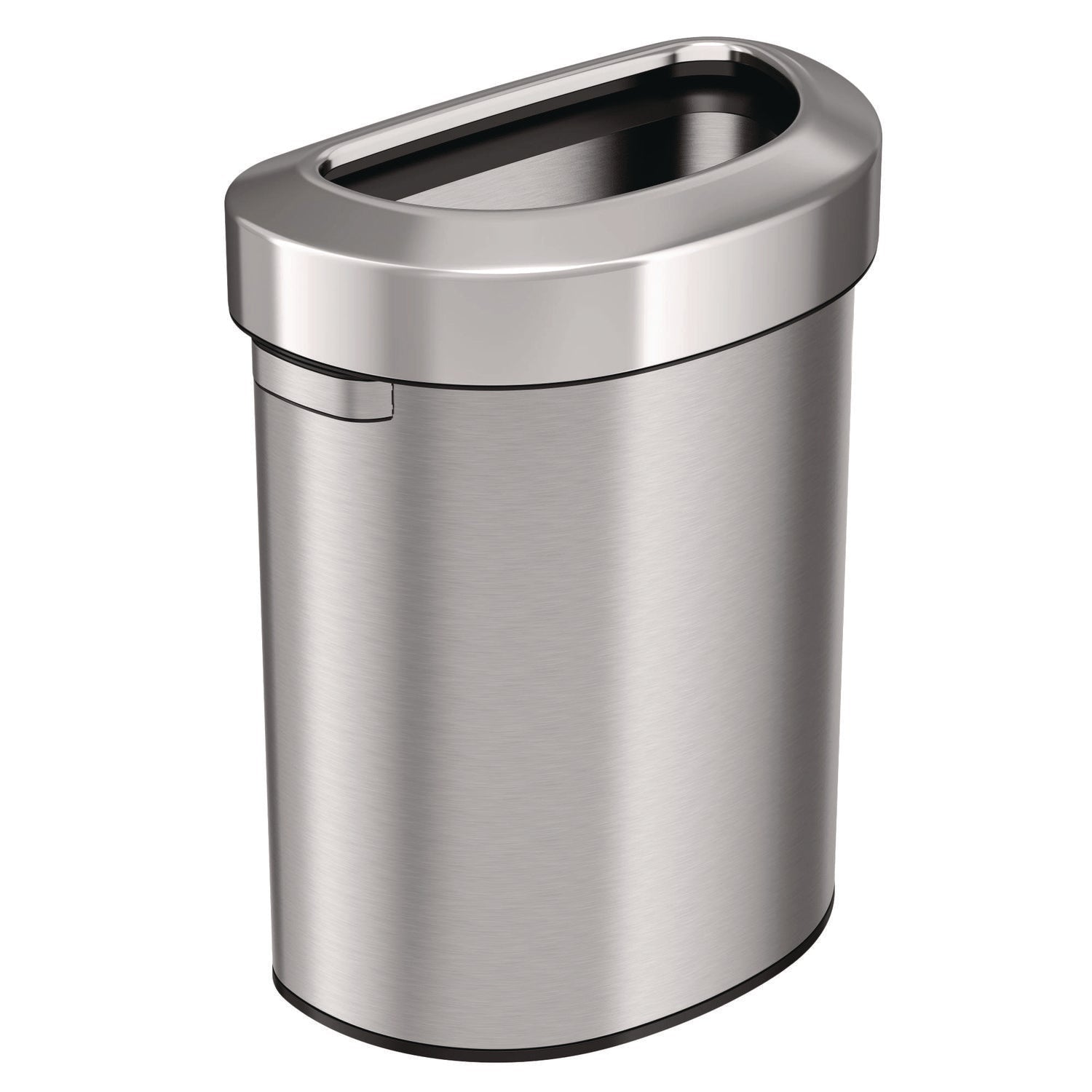 HLS Commercial® Open Top Trash Can, Half-Round, 18 gal, Plastic/Stainless Steel, Silver