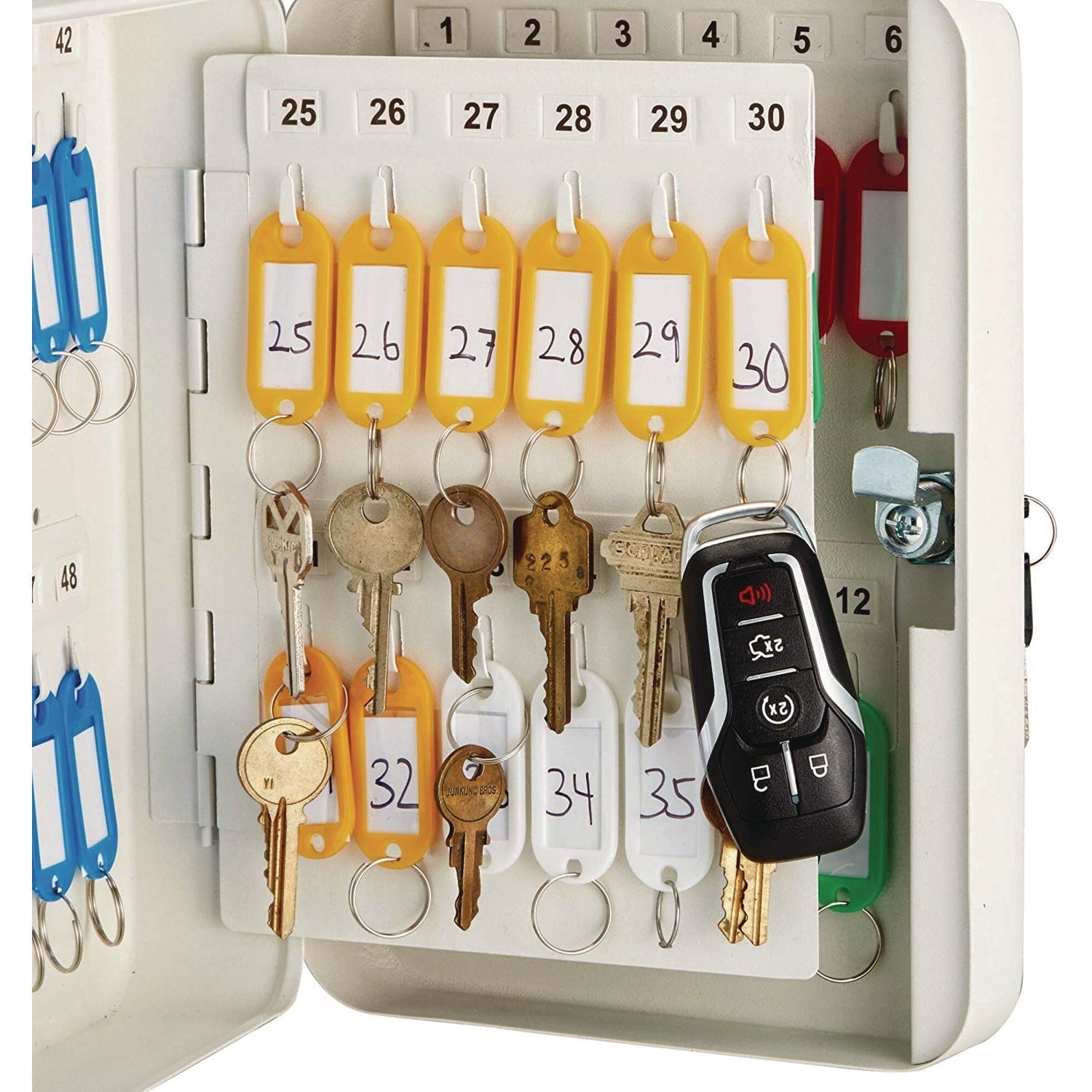 AdirOffice Steel Secure Key Cabinet with Key Lock, 48-Key, 7.1 x 3.1 x 10, Stainless Steel 304, White