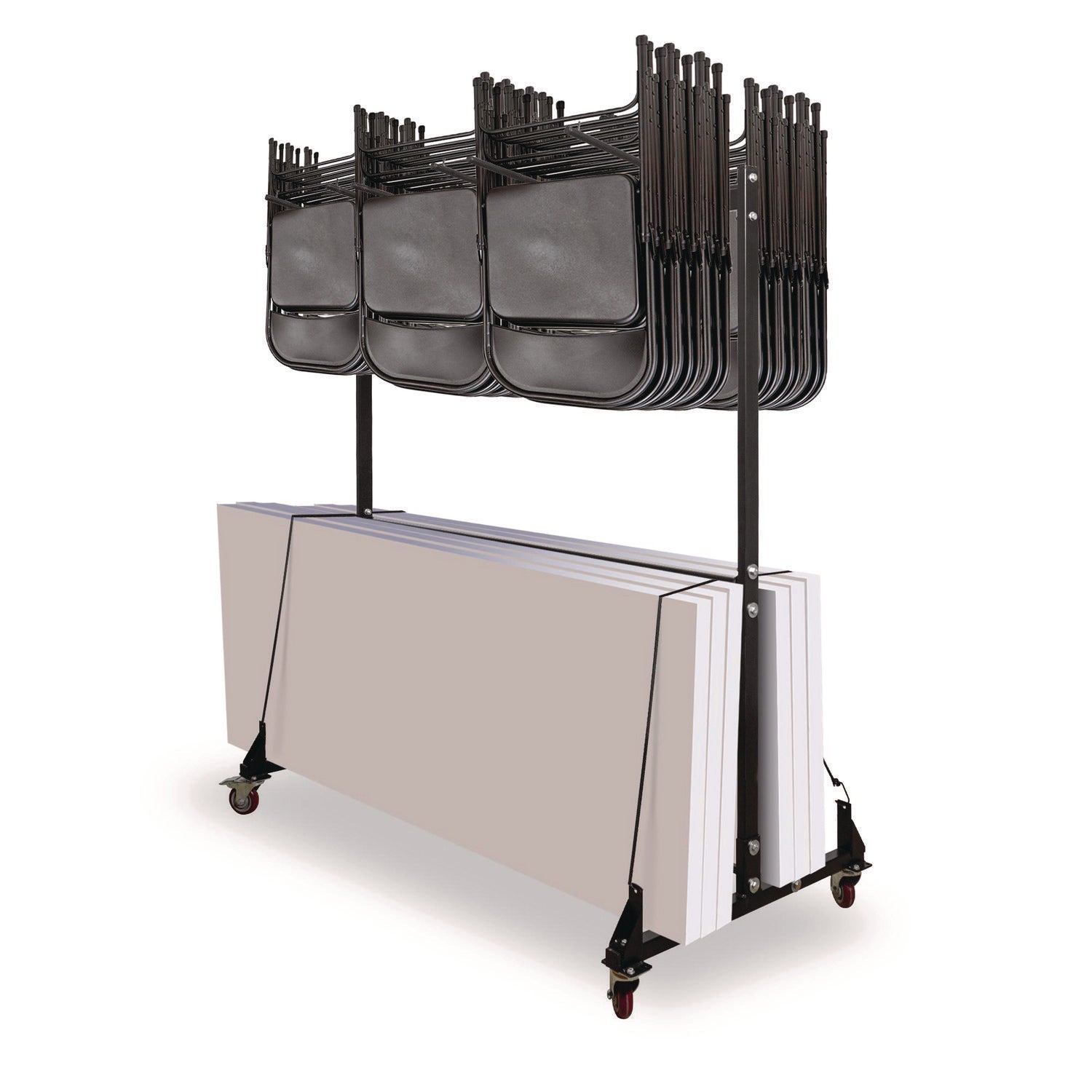 AdirOffice Folding Chair and Table Combo Cart, Metal, 600 lb Capacity, 33.7 x 65 x 67, Black