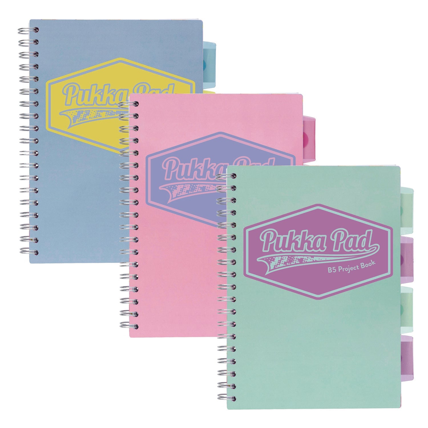 PUKKA PAD® B5 Size Project Book, 4 -Subject, Medium/College Rule, Assorted Cover Colors, (100) 9.8 x 6.9 Sheets, 3/Pack