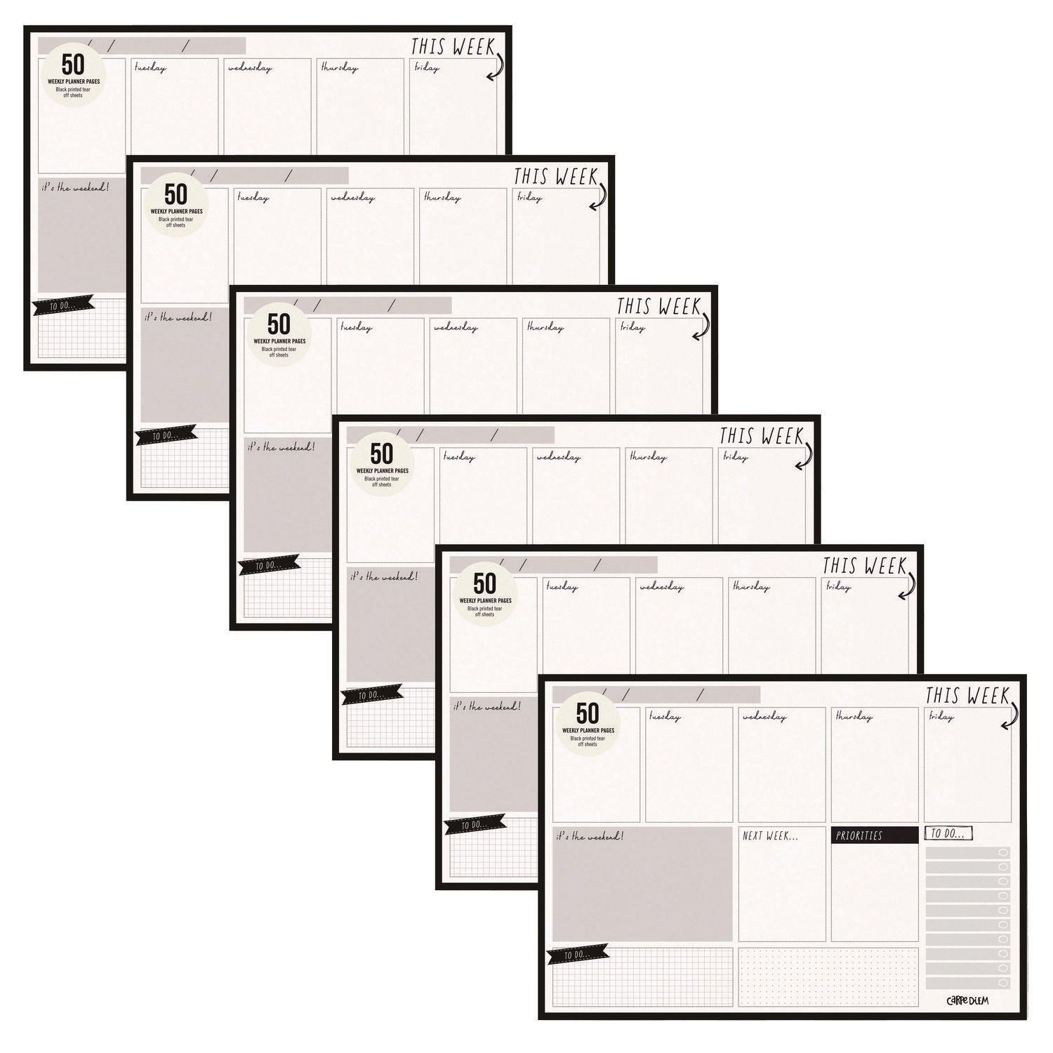 PUKKA PAD® Weekly Planner Pad, 8.27 x 11.61, White/Black Sheets, 50-Weeks: Undated