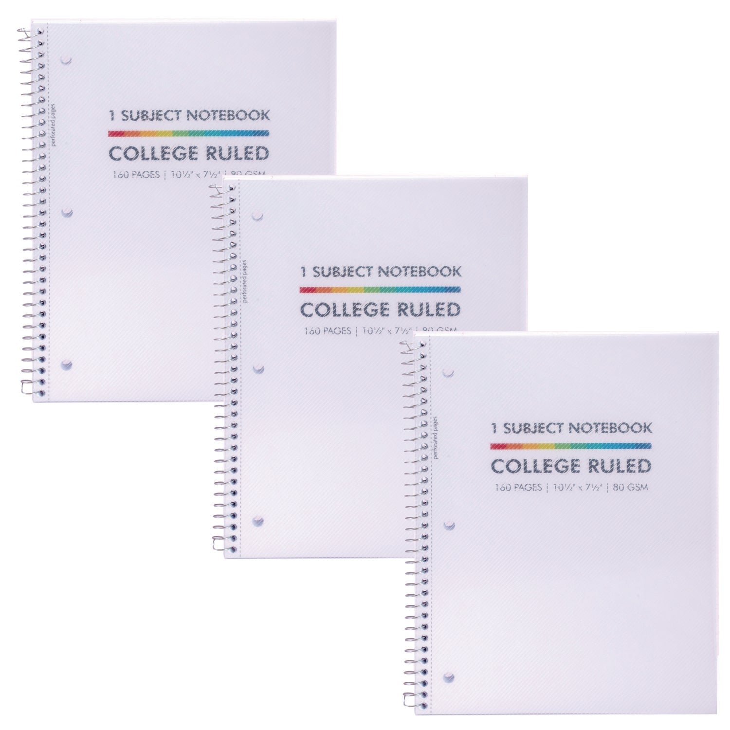 PUKKA PAD® Letter Size 1-Subject Notebook, Medium/College Rule, White Cover, (80) 10.5 x 8 Sheets, 3/Pack