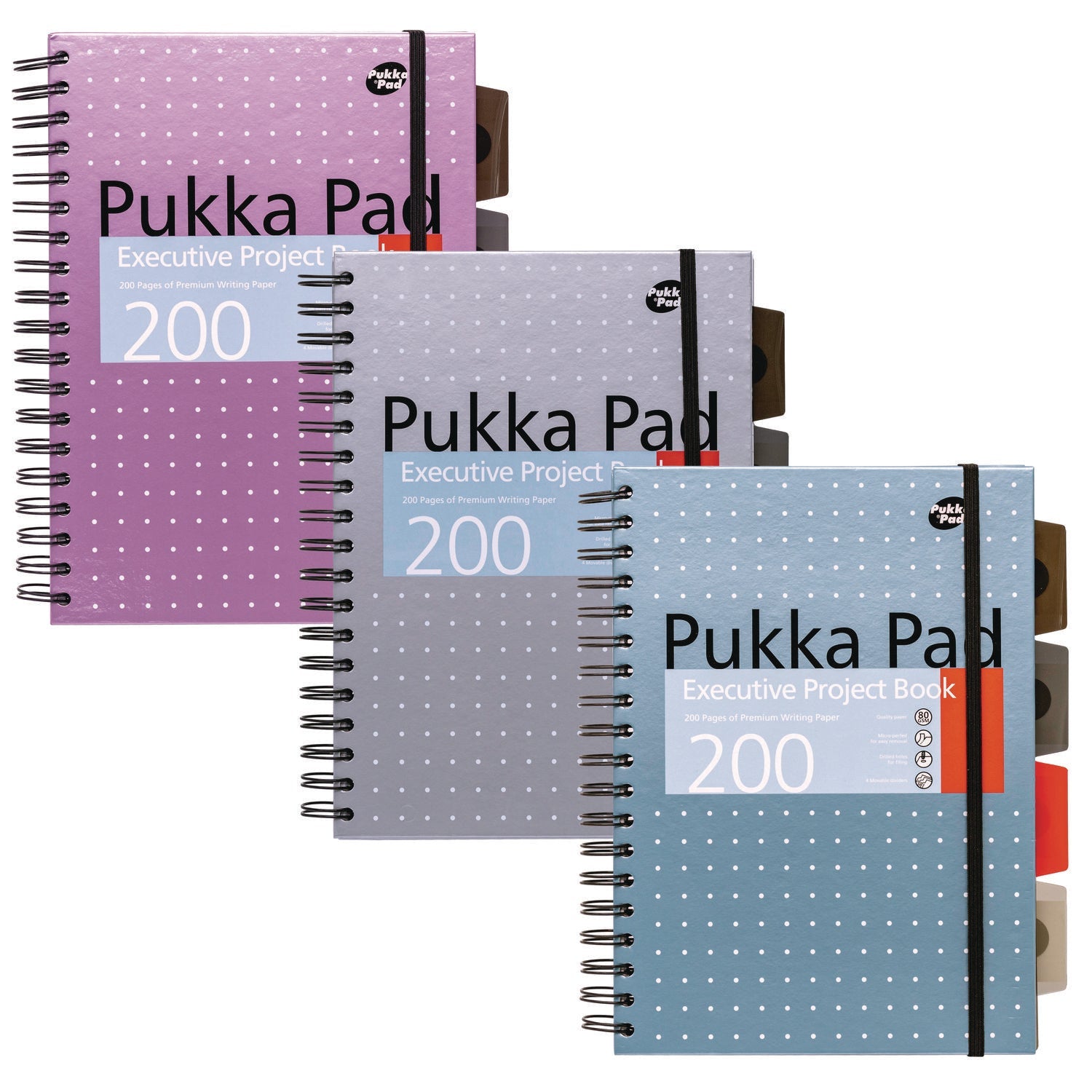 PUKKA PAD® B5 Size Project Book, 4-Subject, Medium/College Rule, Assorted Metallic Color/Dot Covers, (100) 9.8 x 6 Sheets, 3/Pack