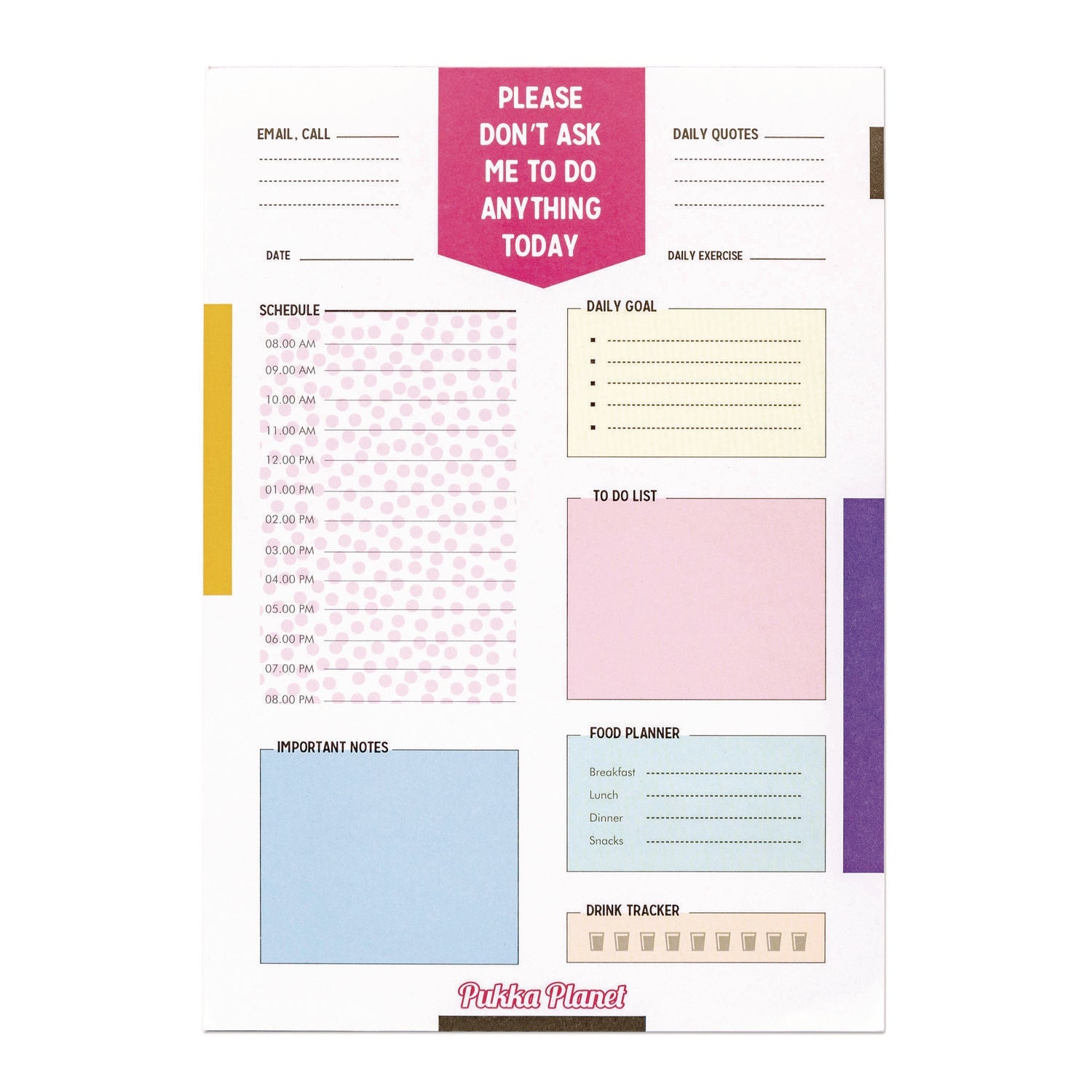 PUKKA PAD® Eco Daily Planning Pad, Pukka Planet Artwork/Formatting, 9.84 x 7.48, White/Multicolor Sheets, 60-Days: Undated