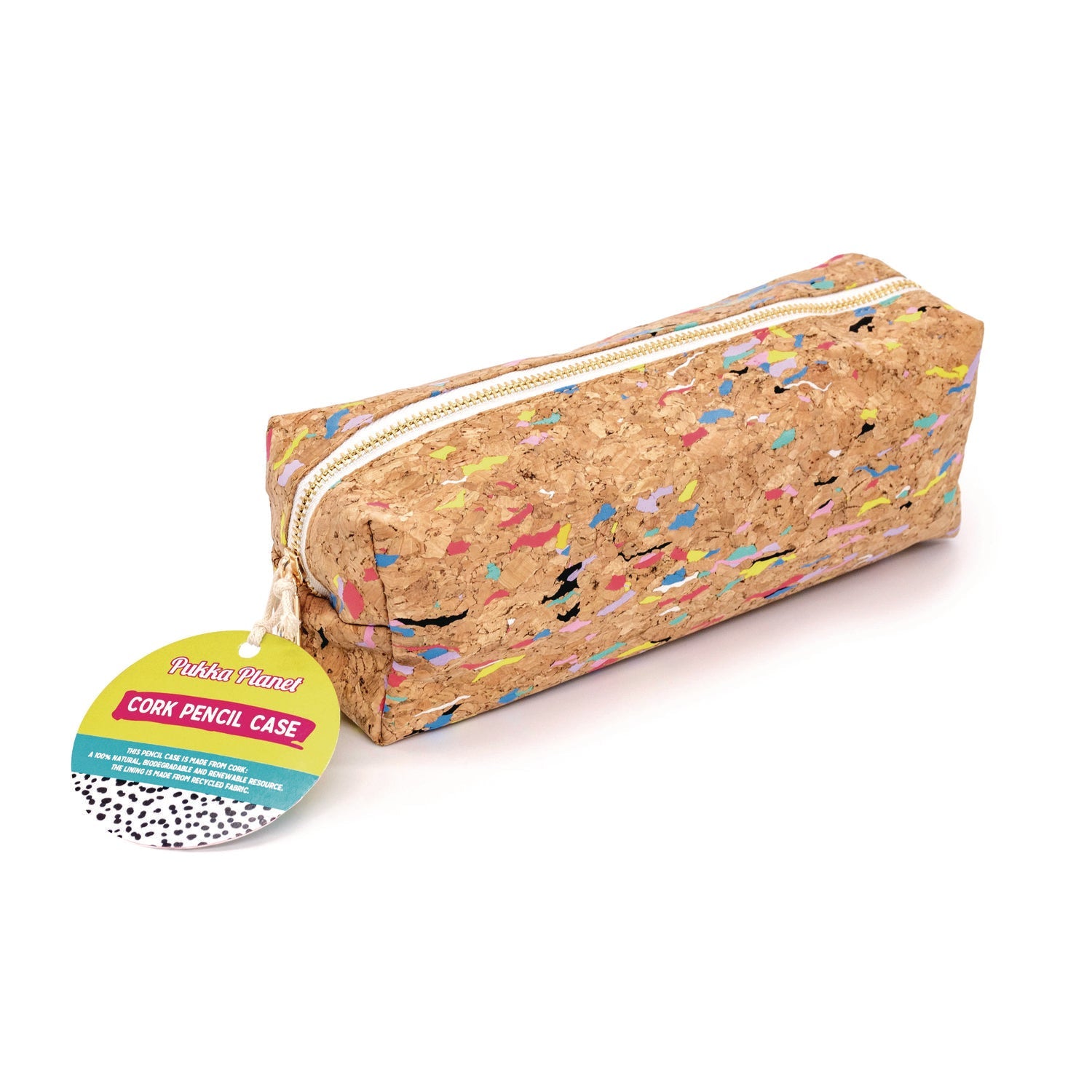 PUKKA PAD® Eco Pencil Case, 7.99" x 2.37" x 2.75", Brown/Multicolor Cork