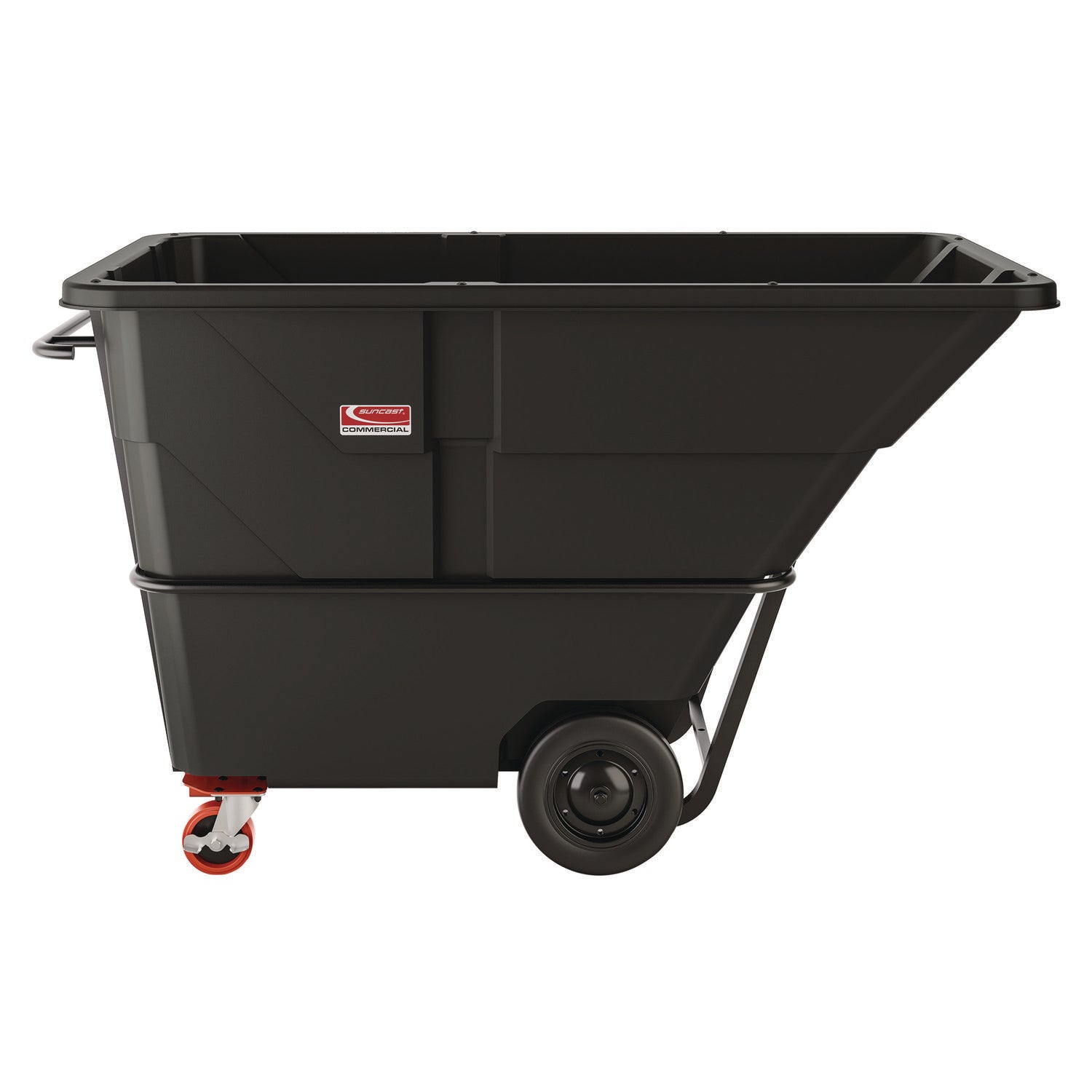 Suncast Commercial® 2 cu yd Heavy Duty Tilt Truck, Forkliftable Frame, 2,300 lb Capacity, Black/Red