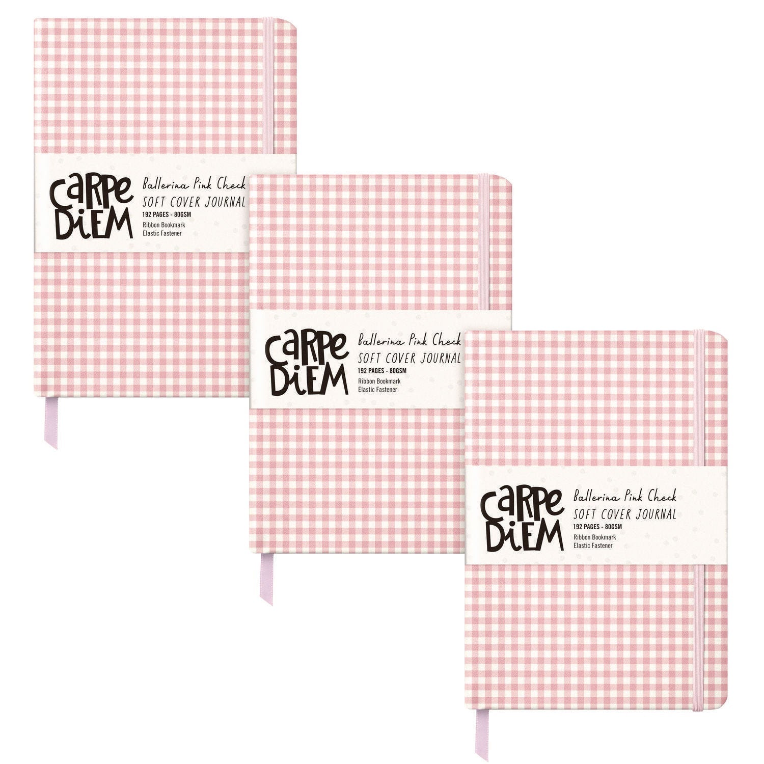 PUKKA PAD® Soft Cover Journal, Medium/College Rule, Pink/White Check Cover, (96) 8.3 x 5.2 Sheets, 3/Pack