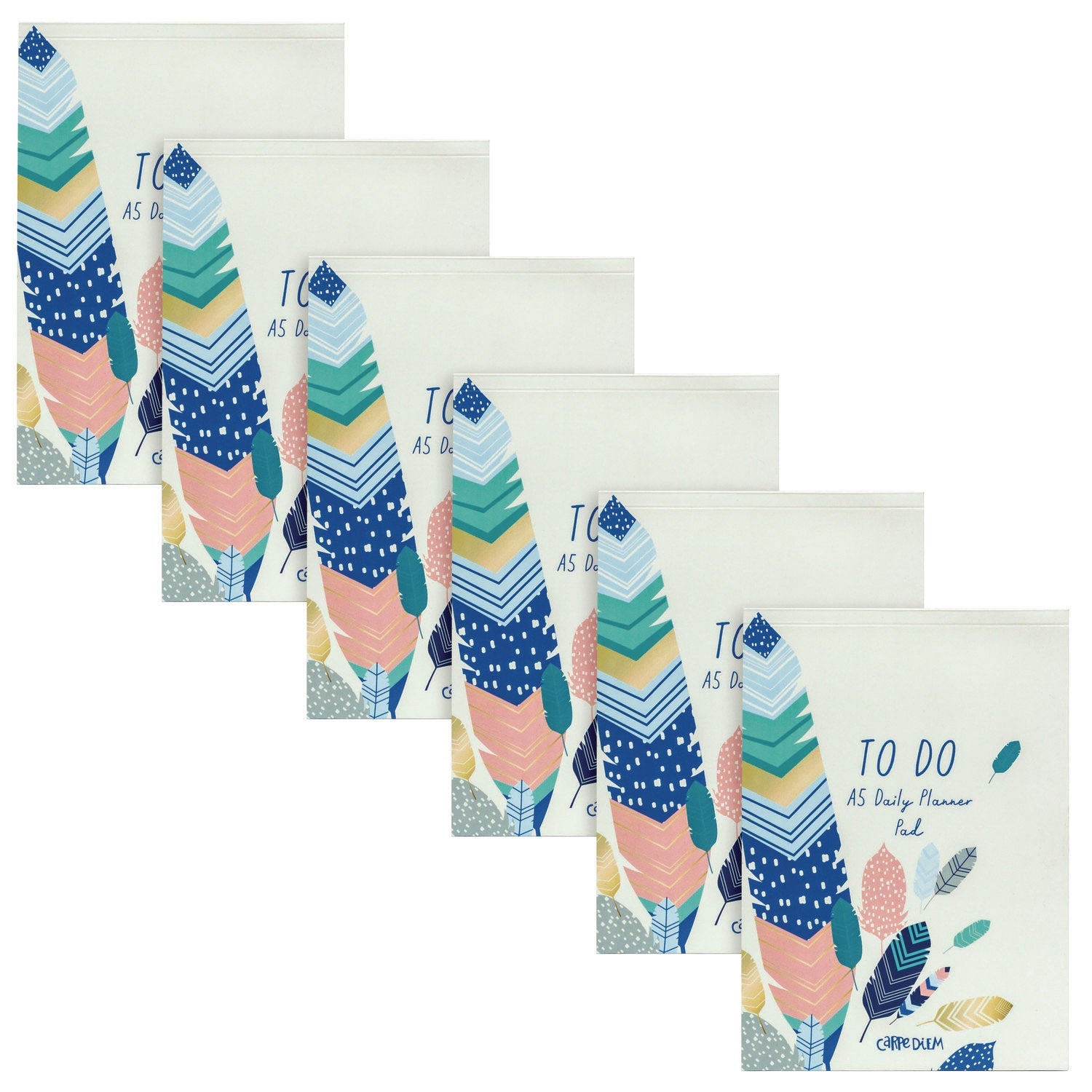 PUKKA PAD® Daily Planner, Feathers, 8.27 x 5.83, Blue/Cream/Pink Cover, 2-Month, Undated, 6/Pack