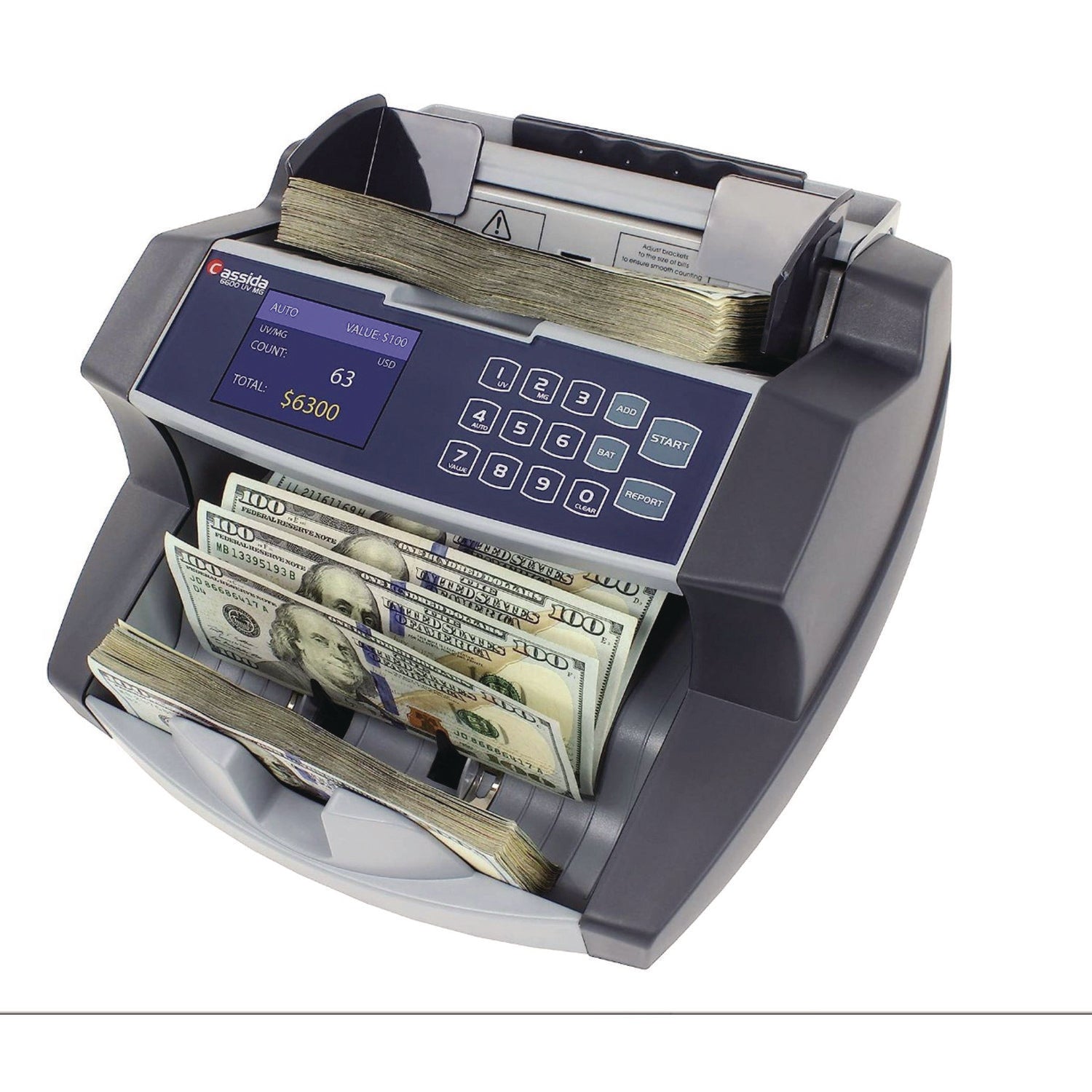 Cassida 6600 UV/MG Top Loading Bill Counter, 1,400 Bills/min, 10.2 x 11 x 8.1, Gray