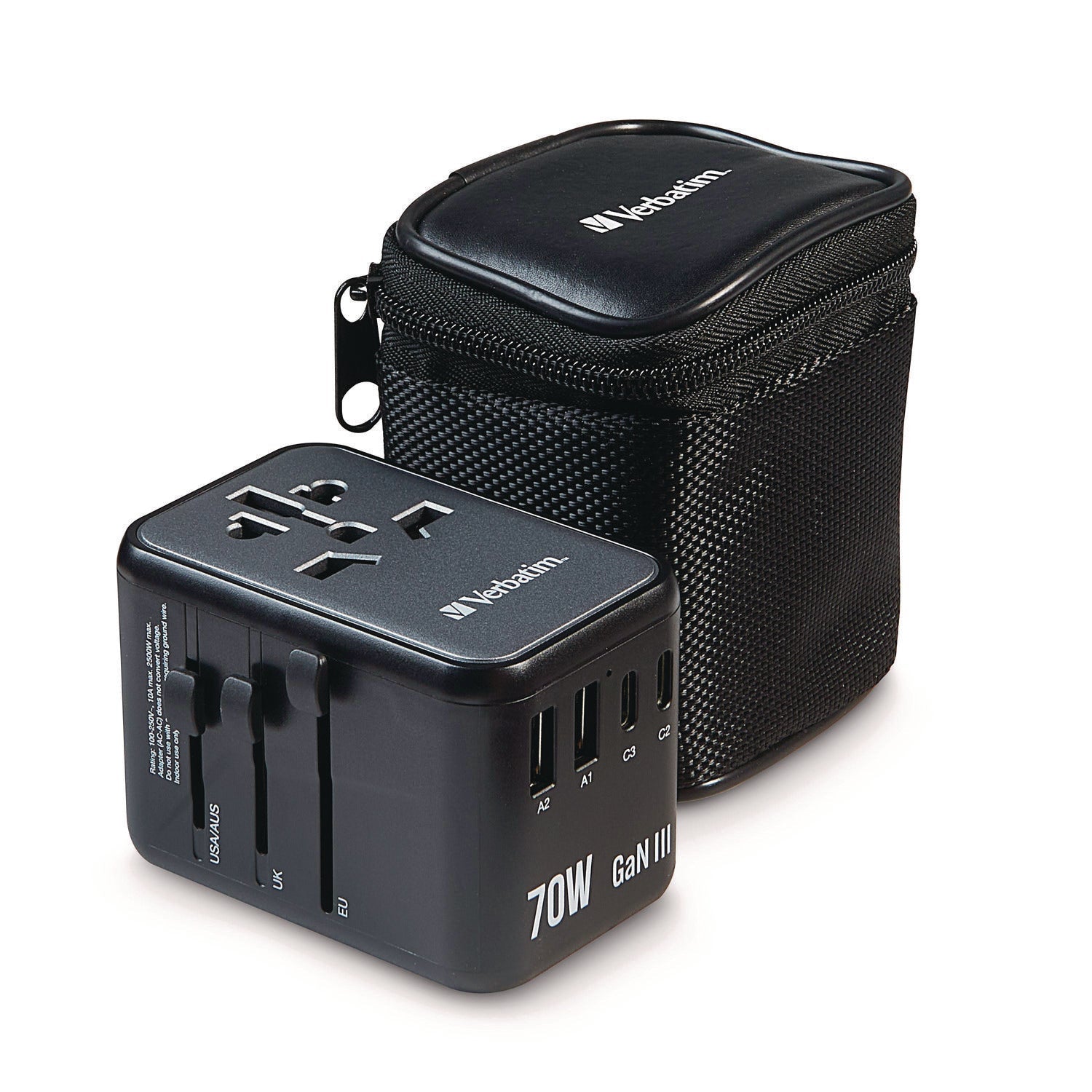 Verbatim® UTA-09 Gan III Universal Travel Adapter, (2) USB-A/(2) USB-C/USB-C with Power Delivery 3.0